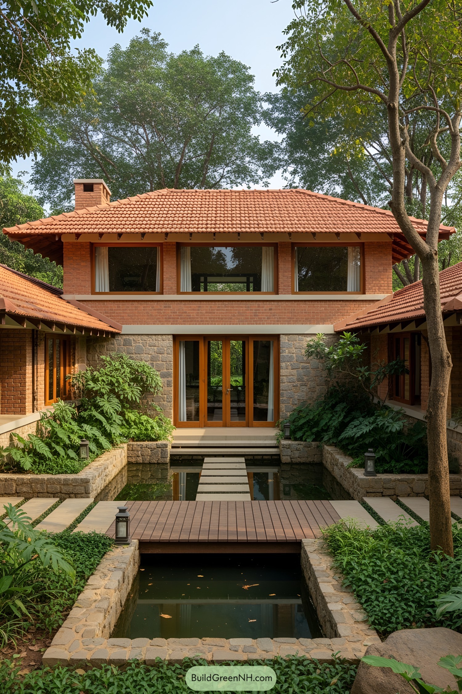 Charming courtyard with vibrant greenery