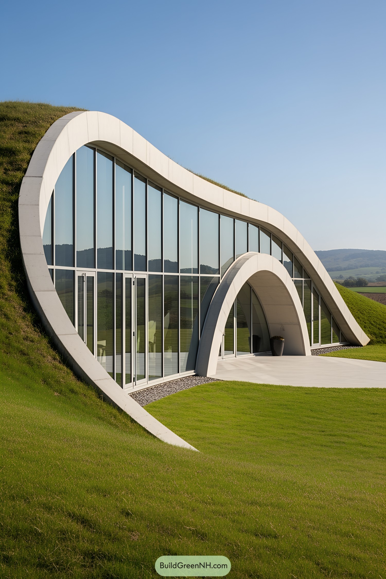 Grass-Covered House with a Wave-Design Exterior