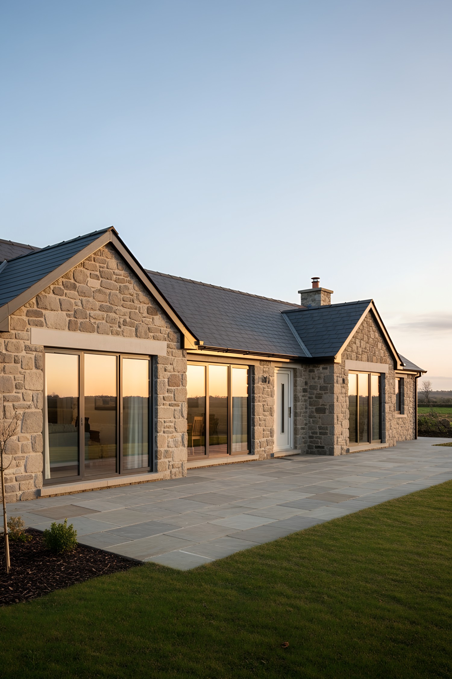 Irish bungalow with stone facade and large windows