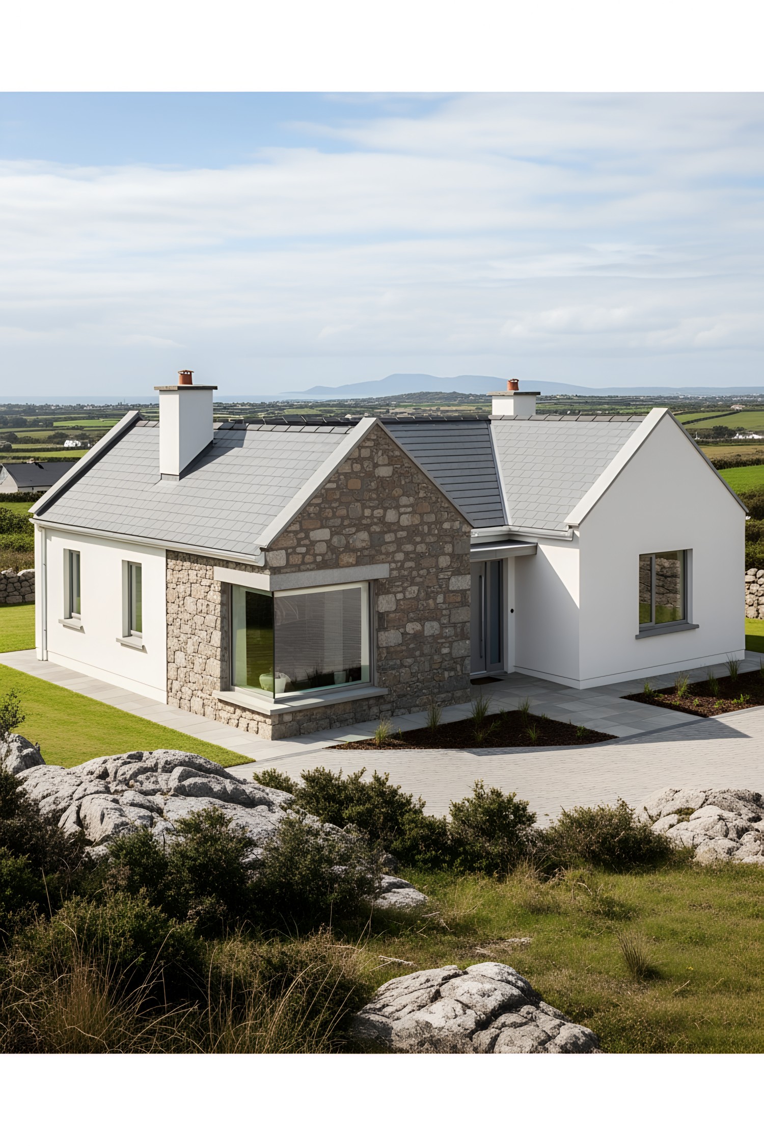 Charming stone-sided bungalow set in lush greenery