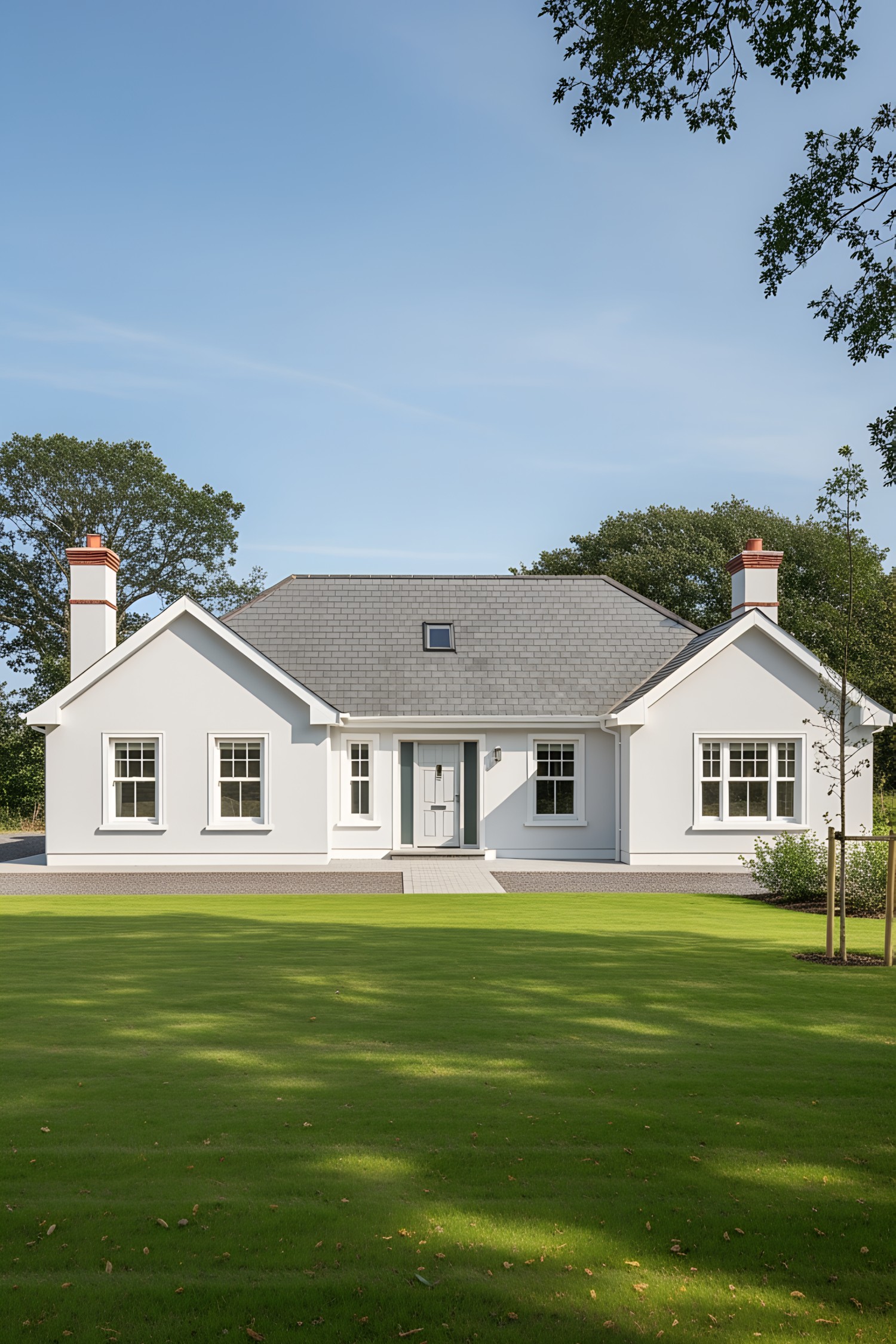 Whitewashed Irish bungalow with a spacious front lawn