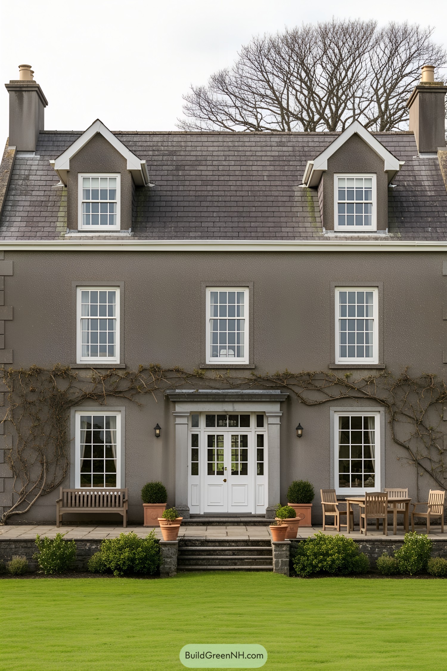 Grand country house with tall windows