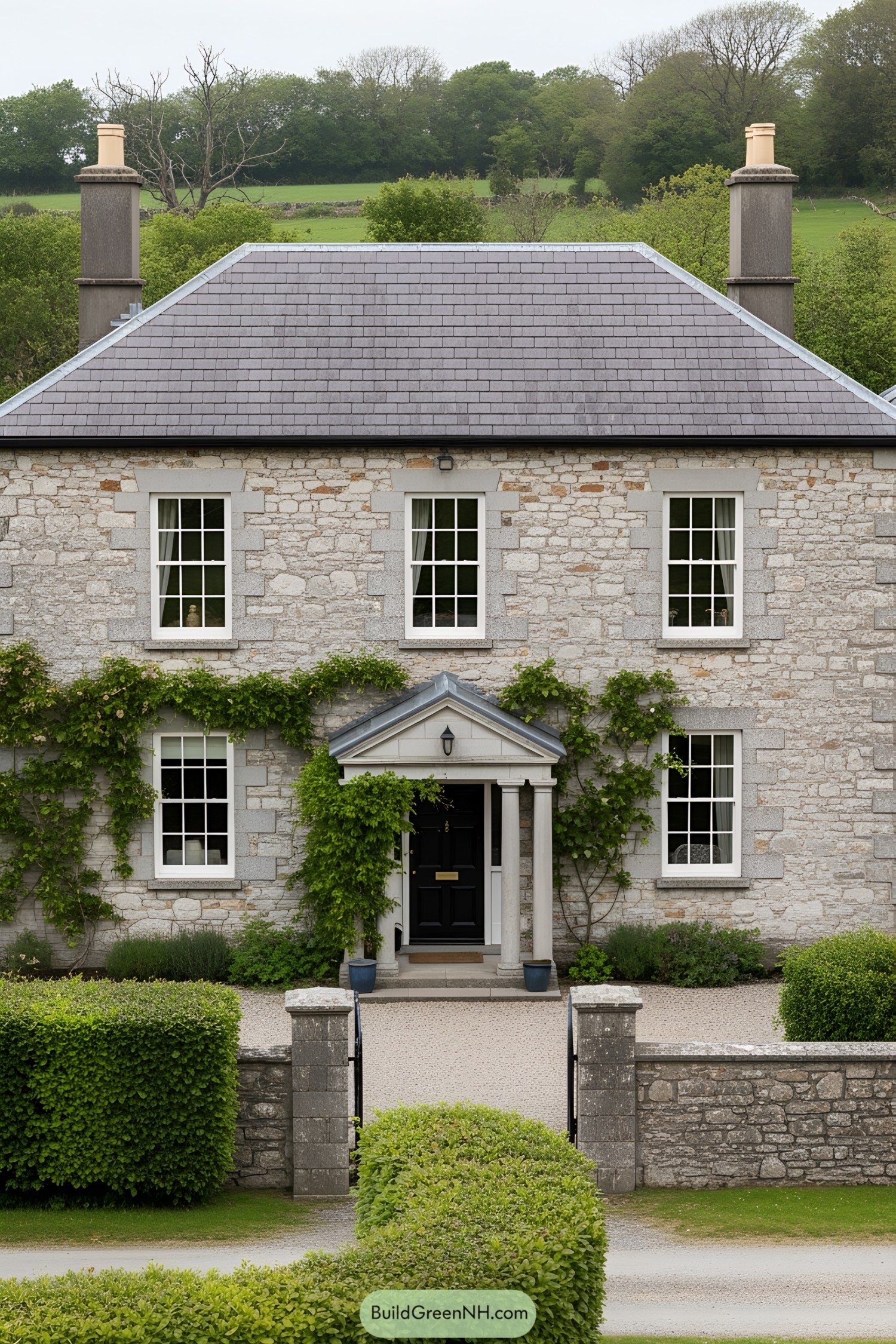 Charming Irish country house with ivy and a black door