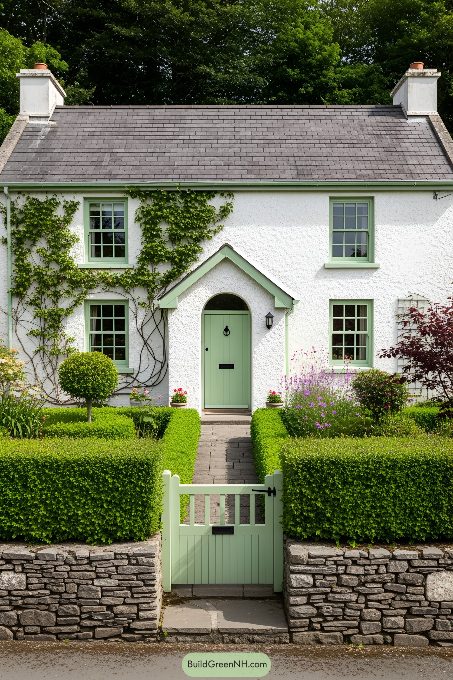 Charming country house with ivy-covered walls and garden