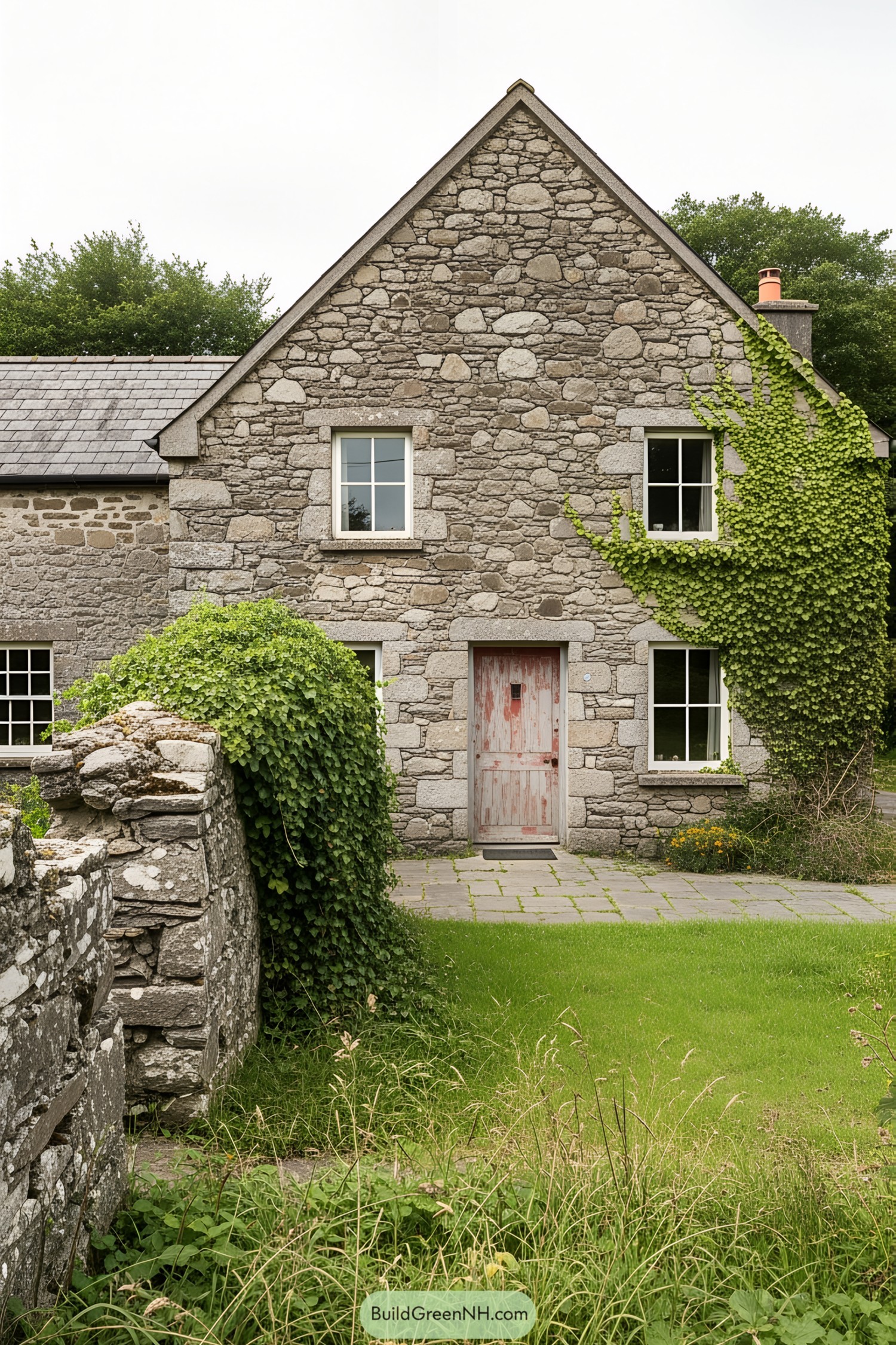 Charming stone house with ivy on the walls