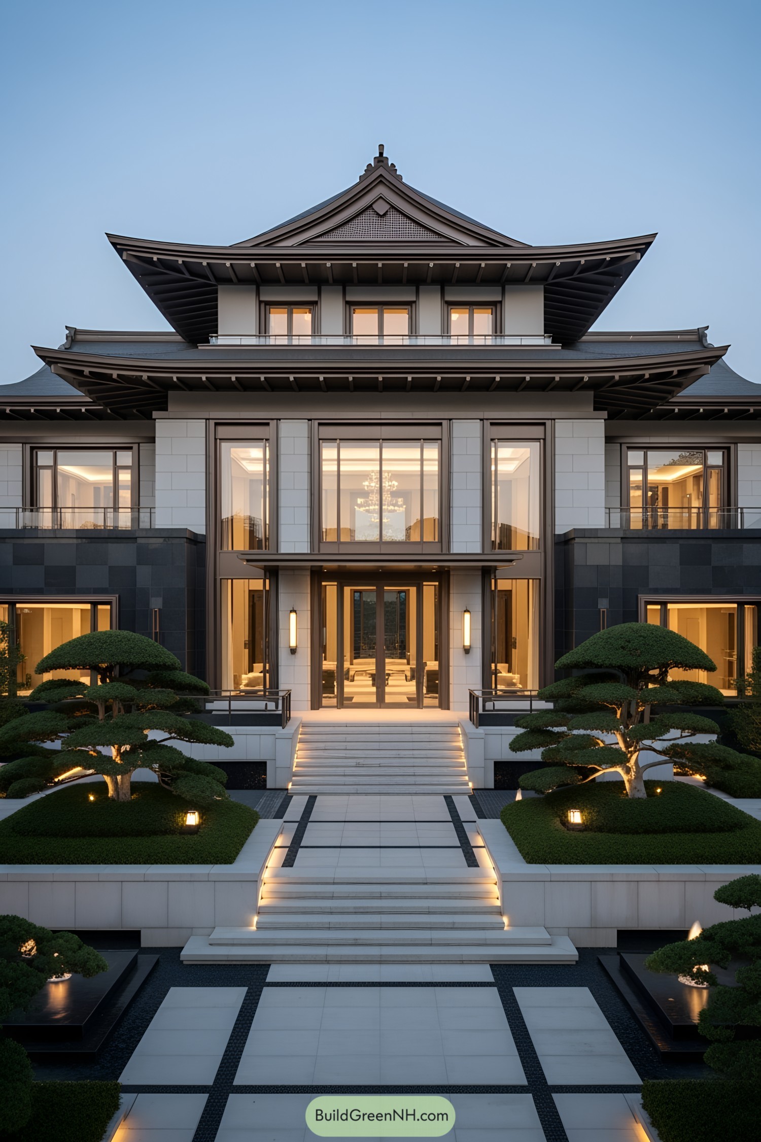 Luxury Japanese house with traditional roof design