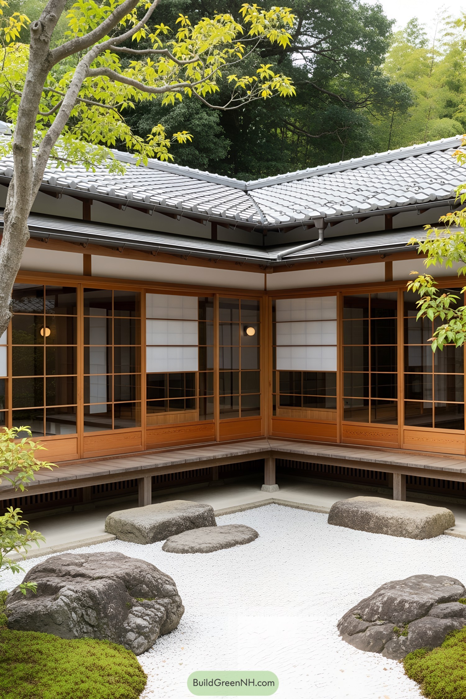 Traditional Japanese house with a tranquil courtyard