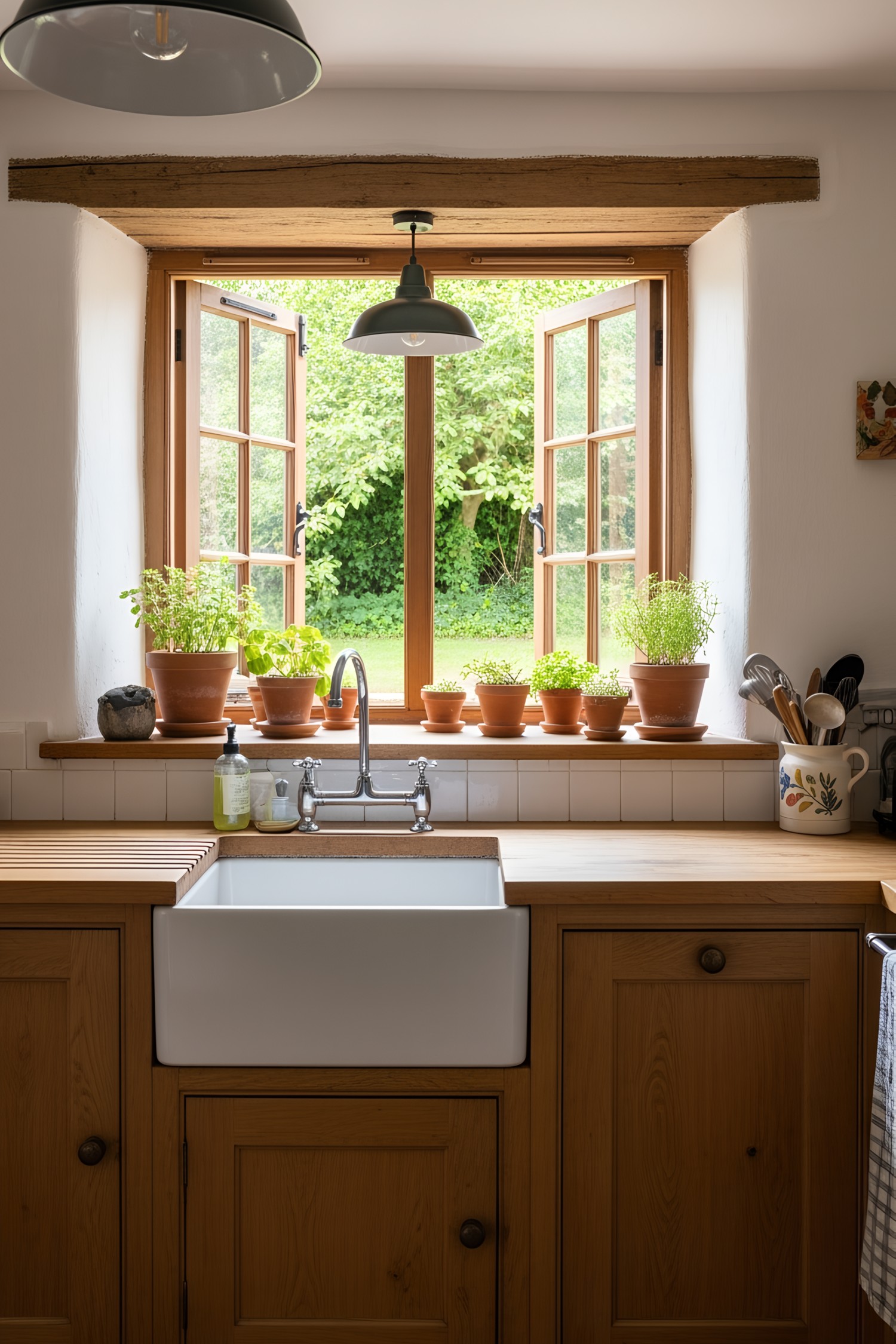 Rustic kitchen sink with a view