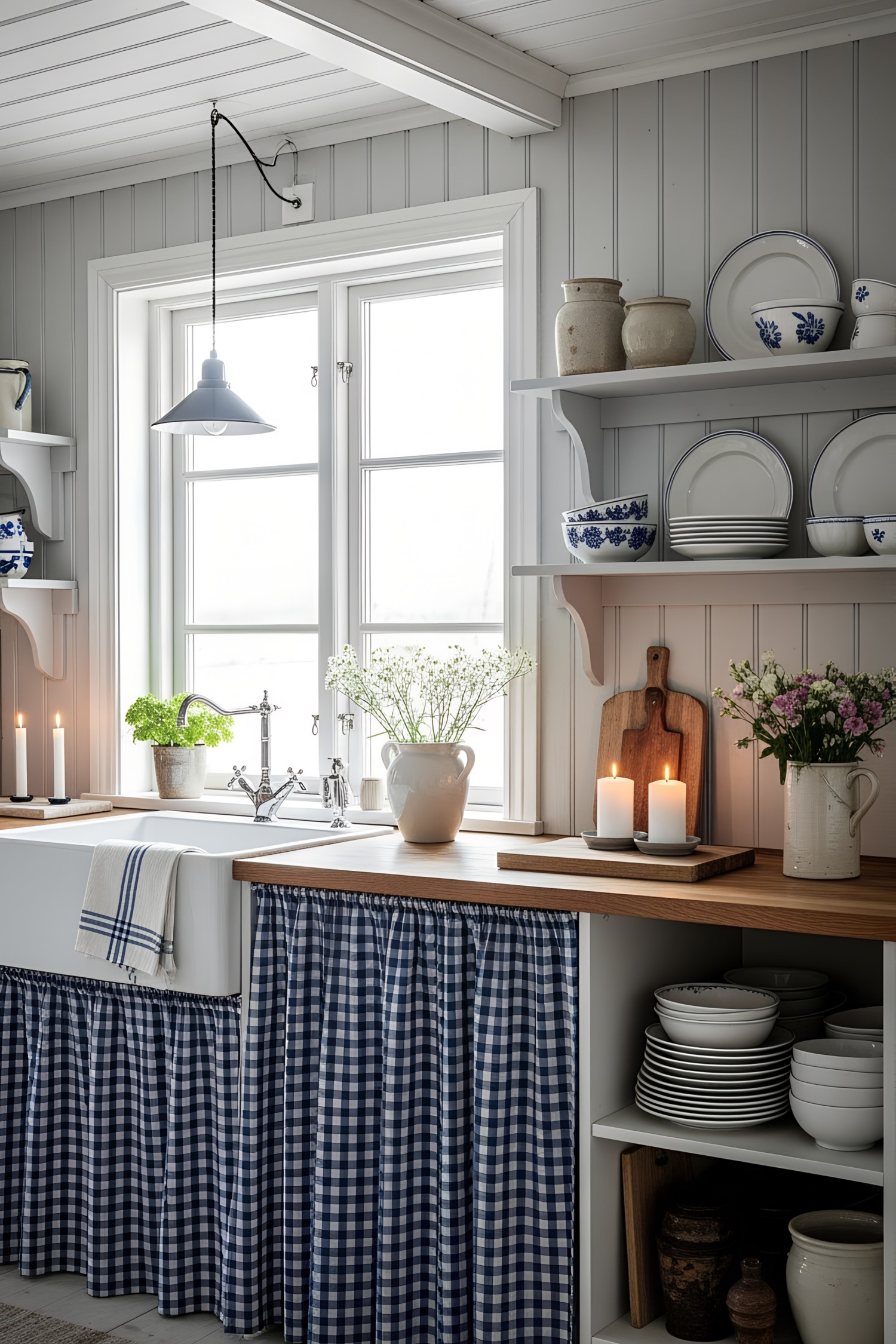 A quaint Swedish kitchen with a cozy windowsill