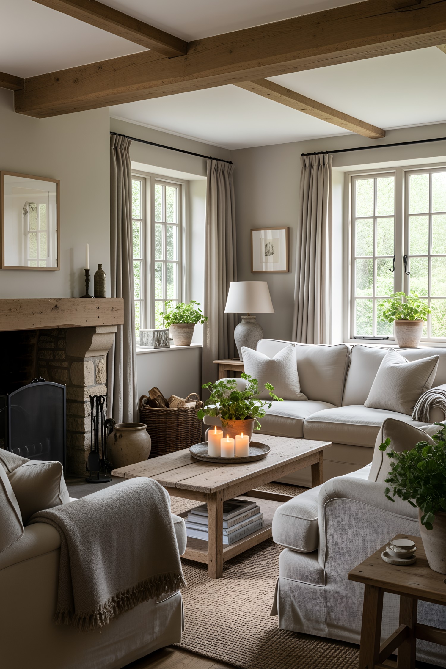 Cozy living room with rustic charm and candles