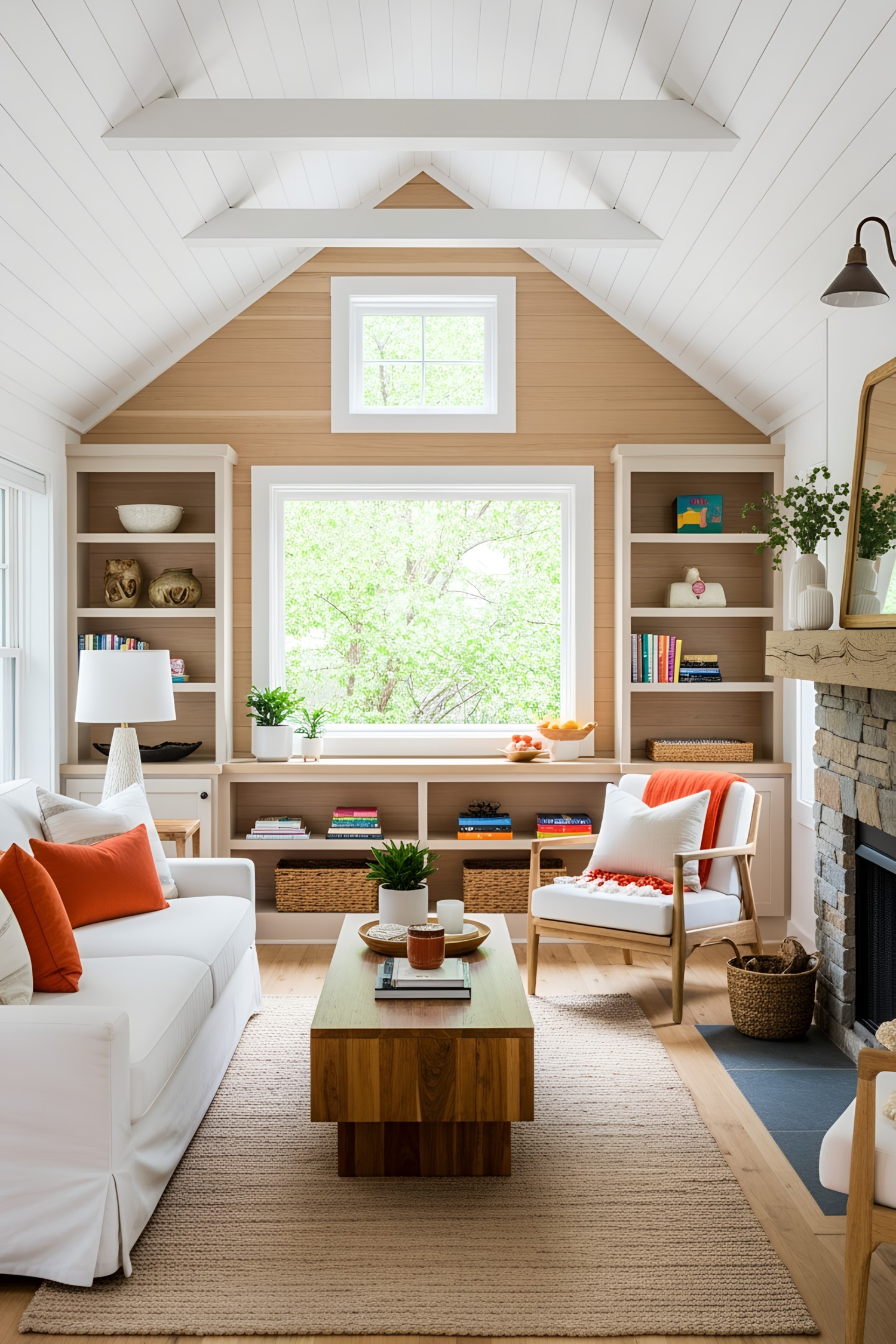 Modern rustic cottage living room with wooden elements