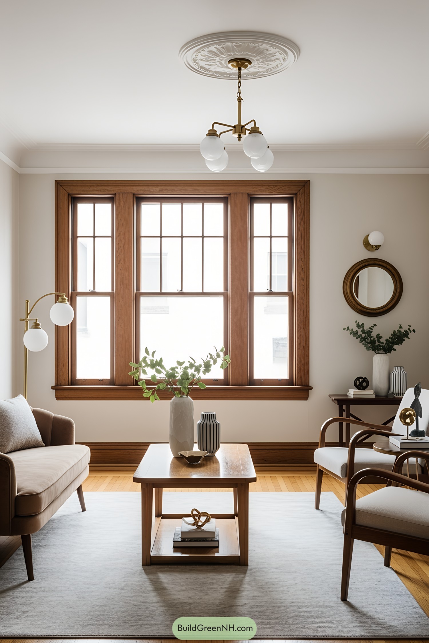 Vintage living room with wooden accents and retro decor