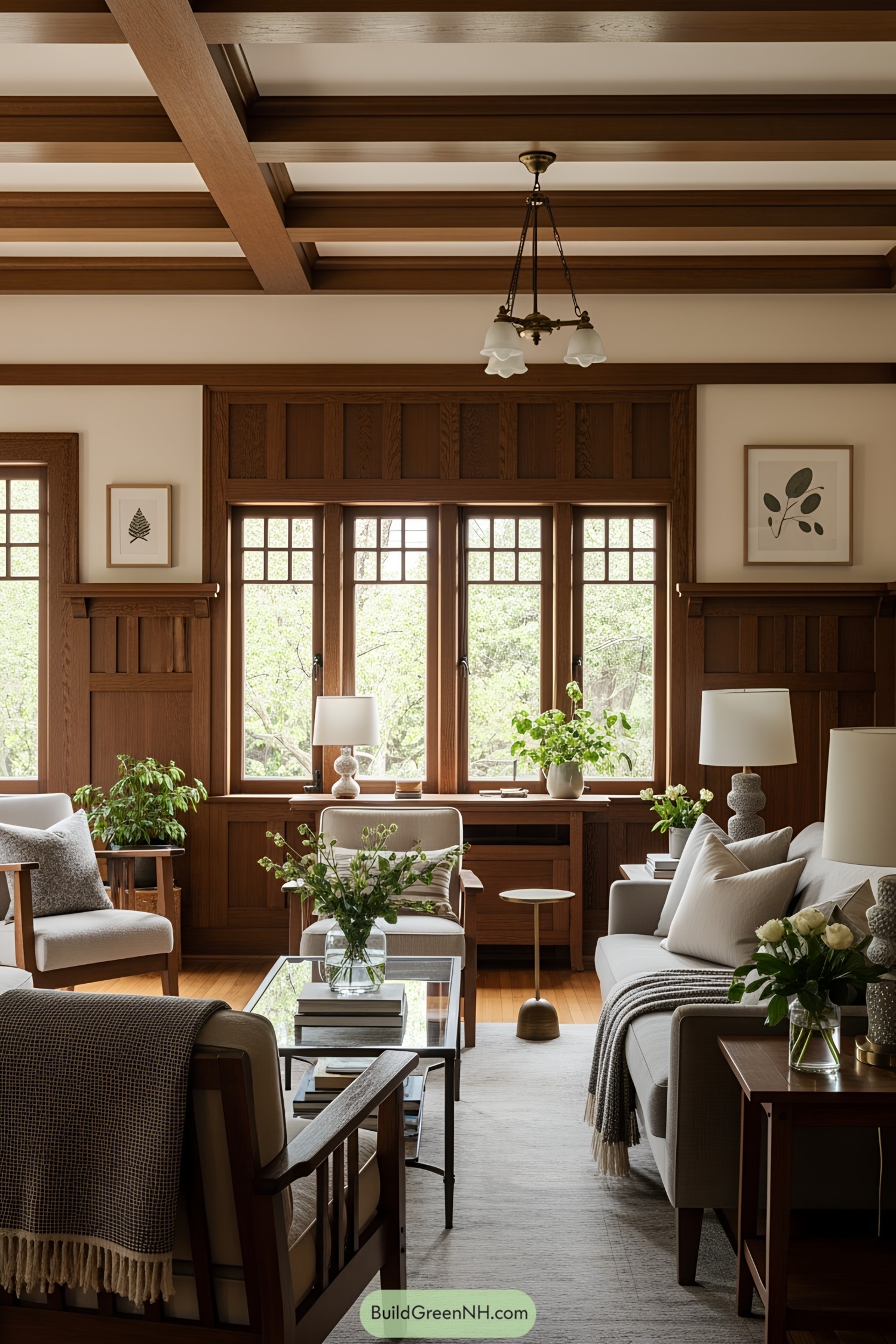 Cozy seating in a sun-drenched 1920s living room