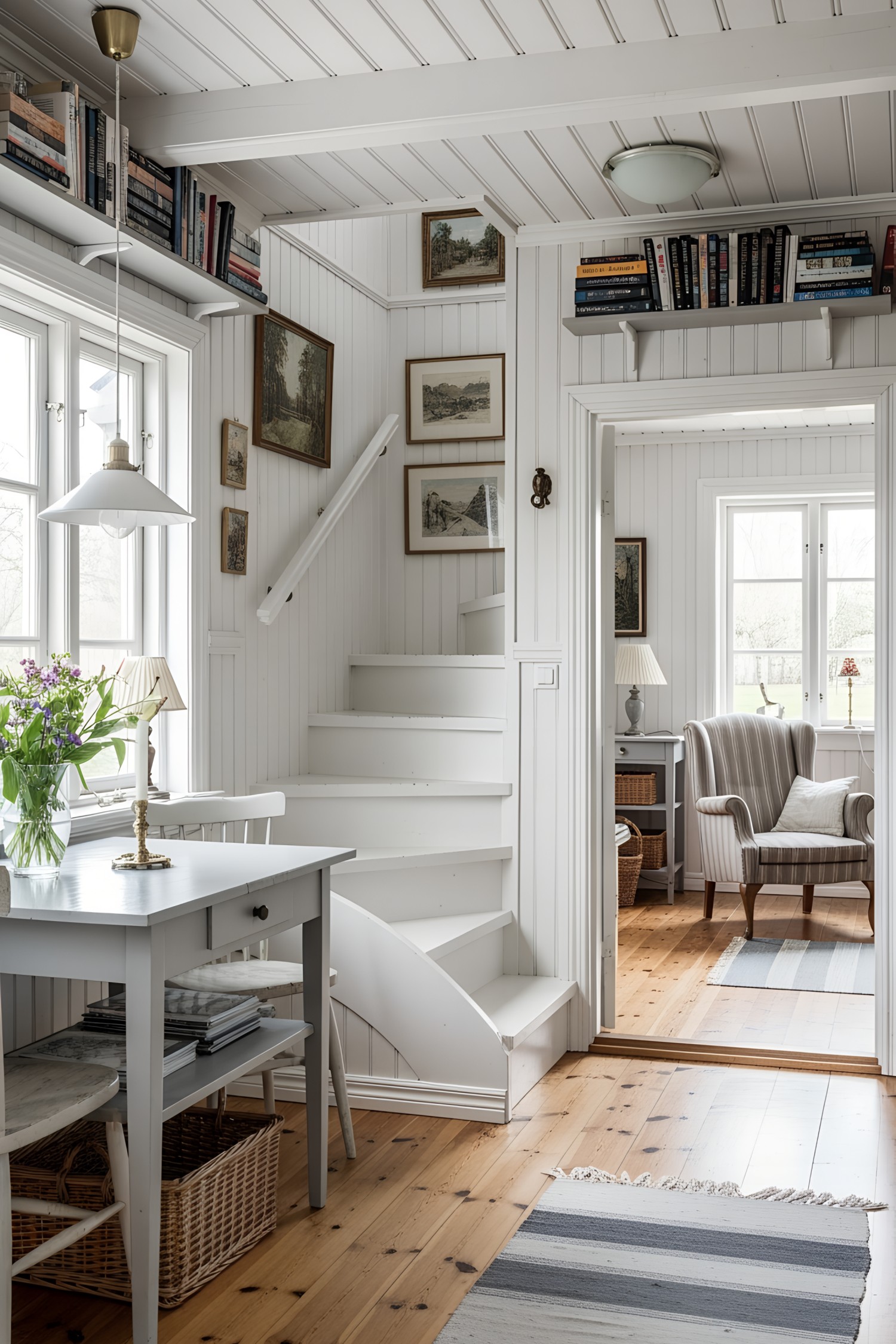 Bright Swedish cottage interior with cozy décor
