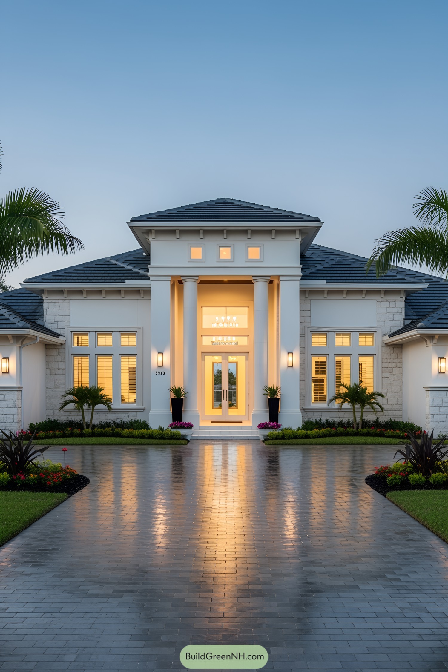 Luxury one-story home with grand entrance