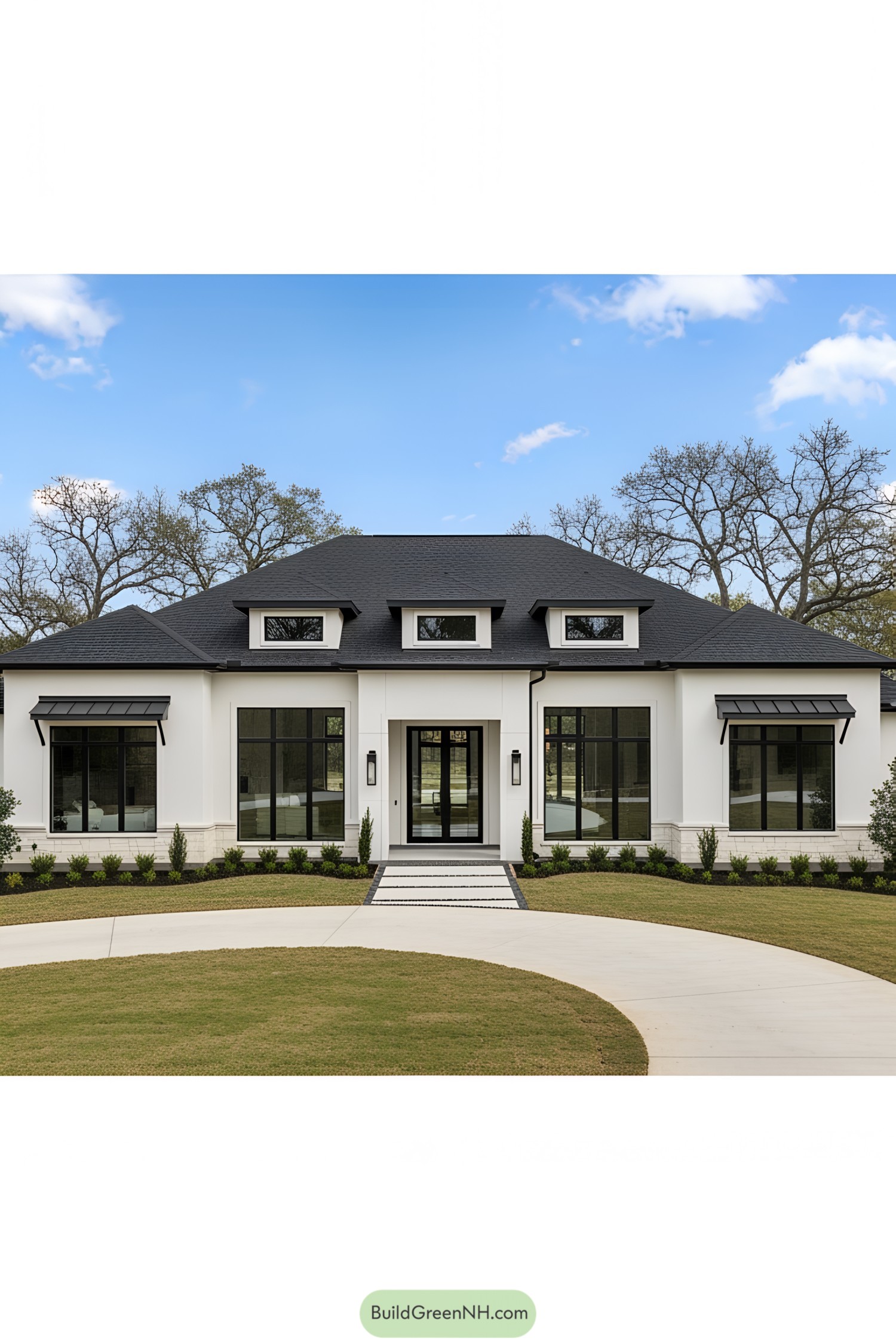 One-story luxury home with a sleek exterior