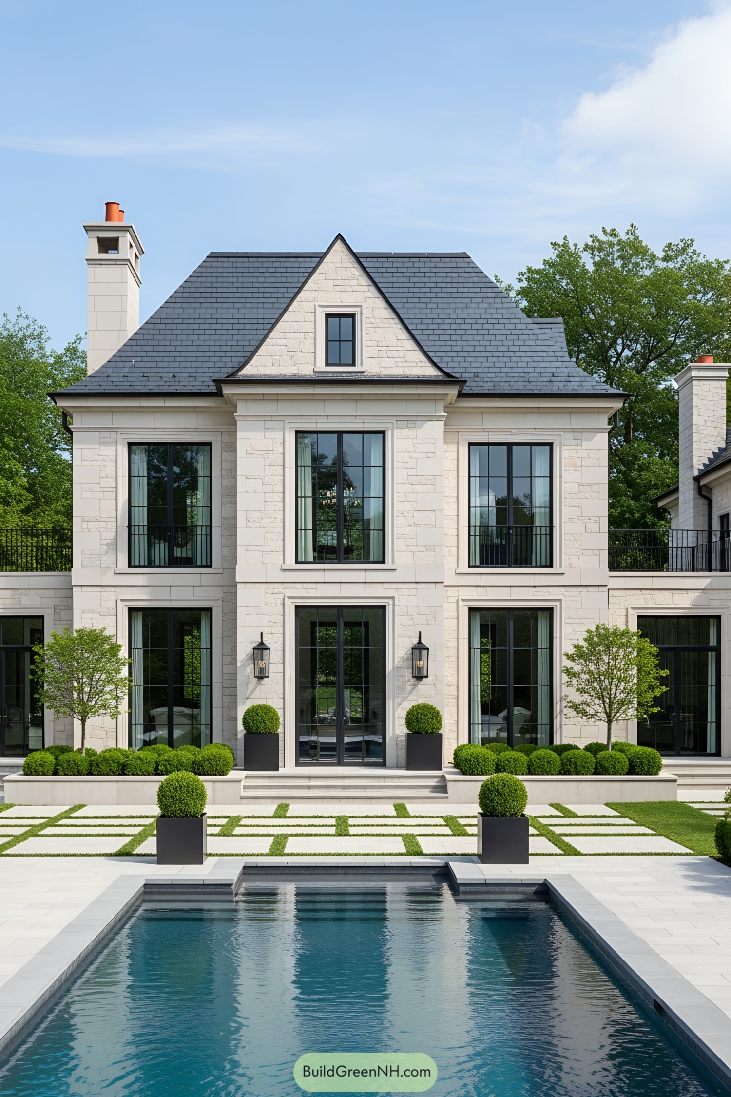 Luxury pool house with classical design elements