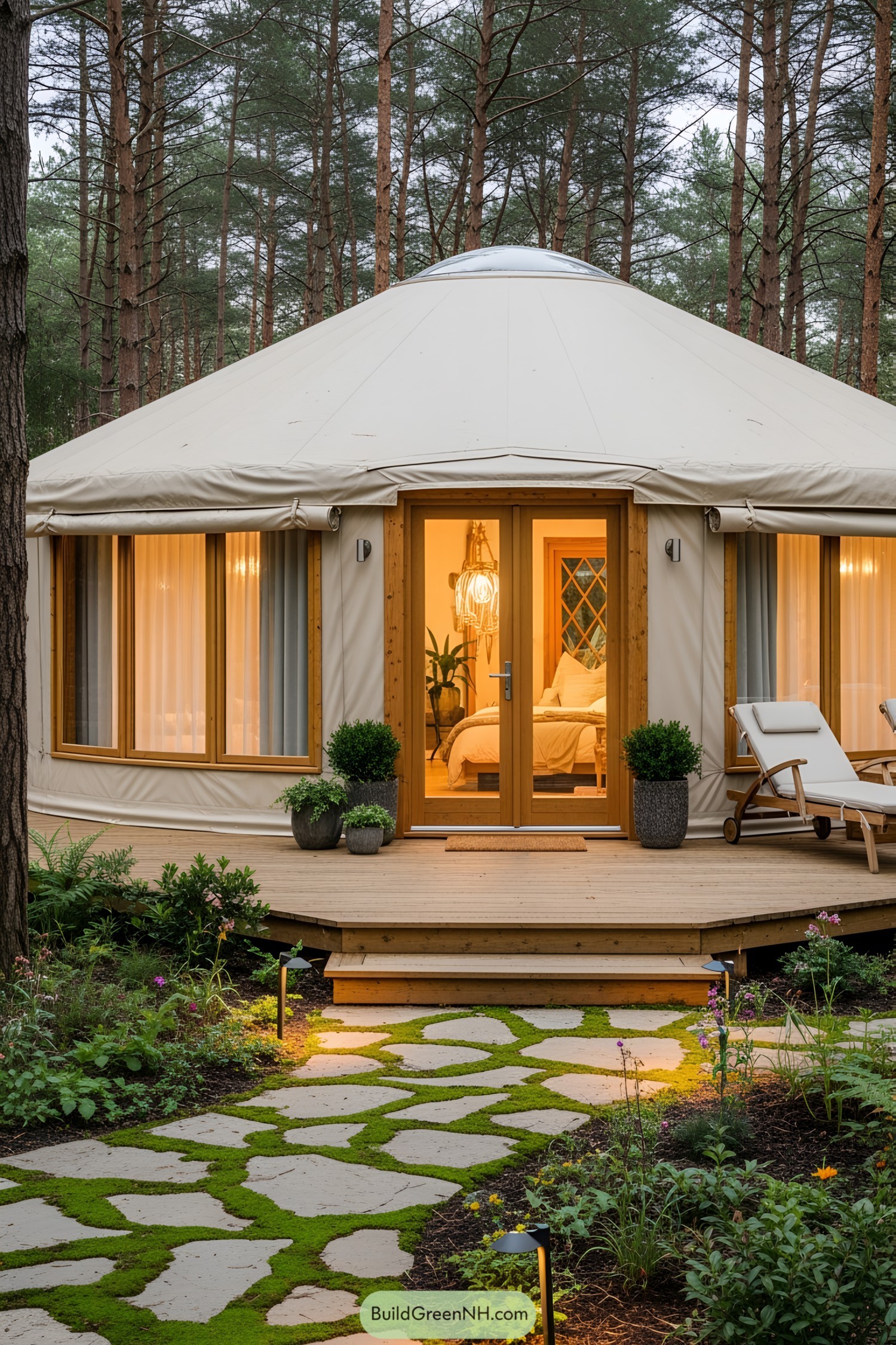 Luxurious yurt nestled in a lush forest