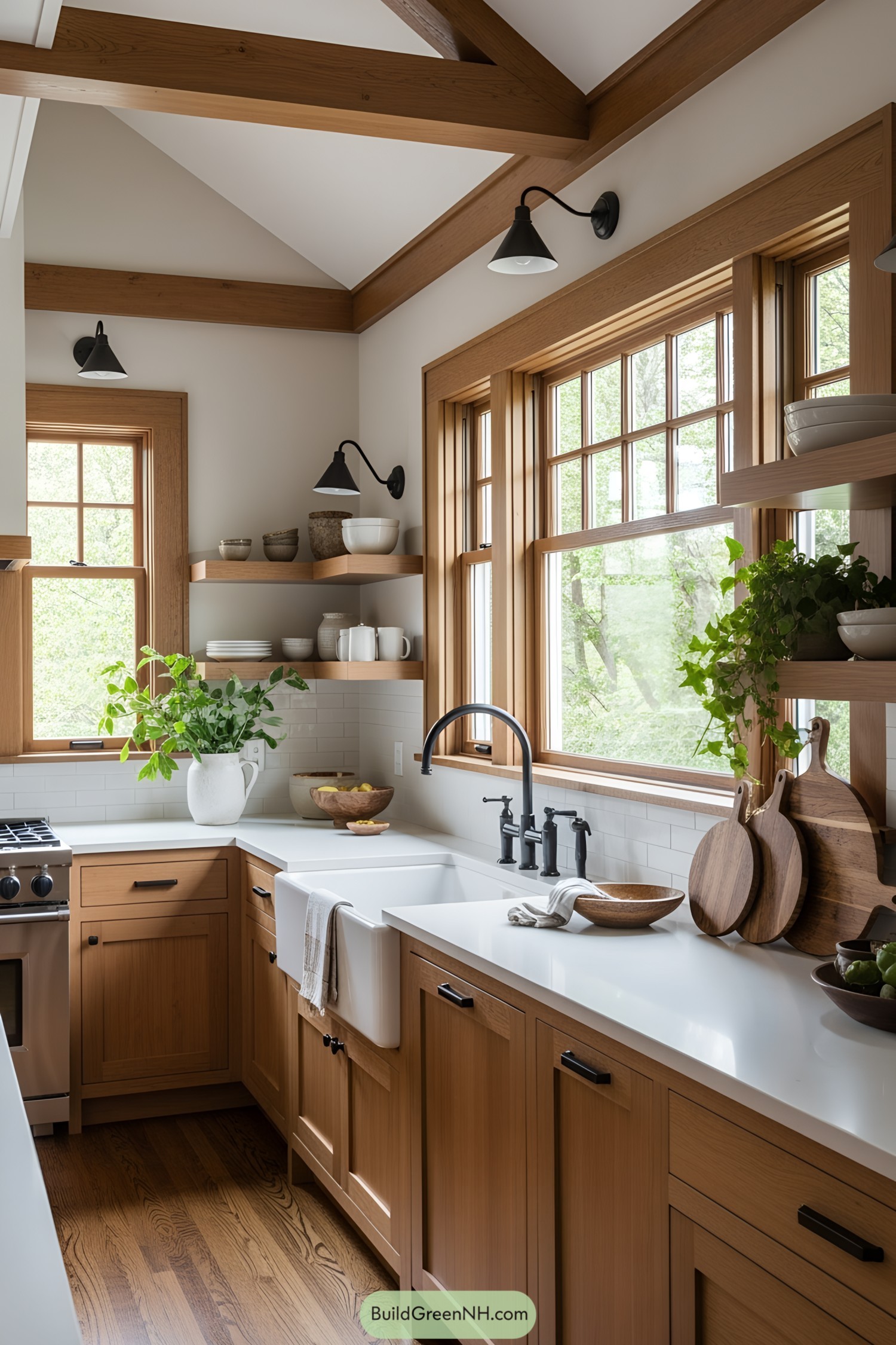 Bright and airy craftsman kitchen with wood accents
