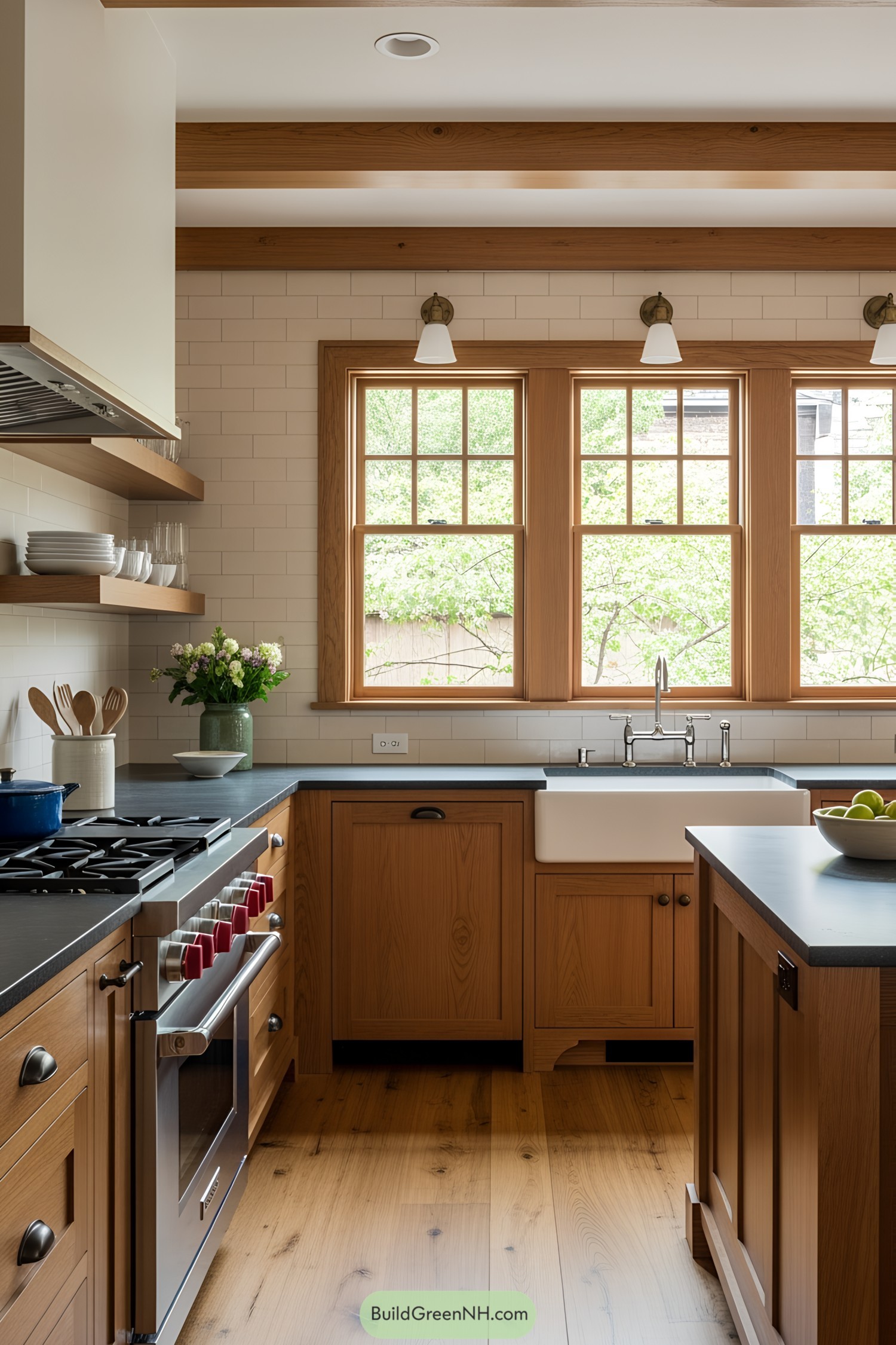 Cozy kitchen with wood accents and modern features