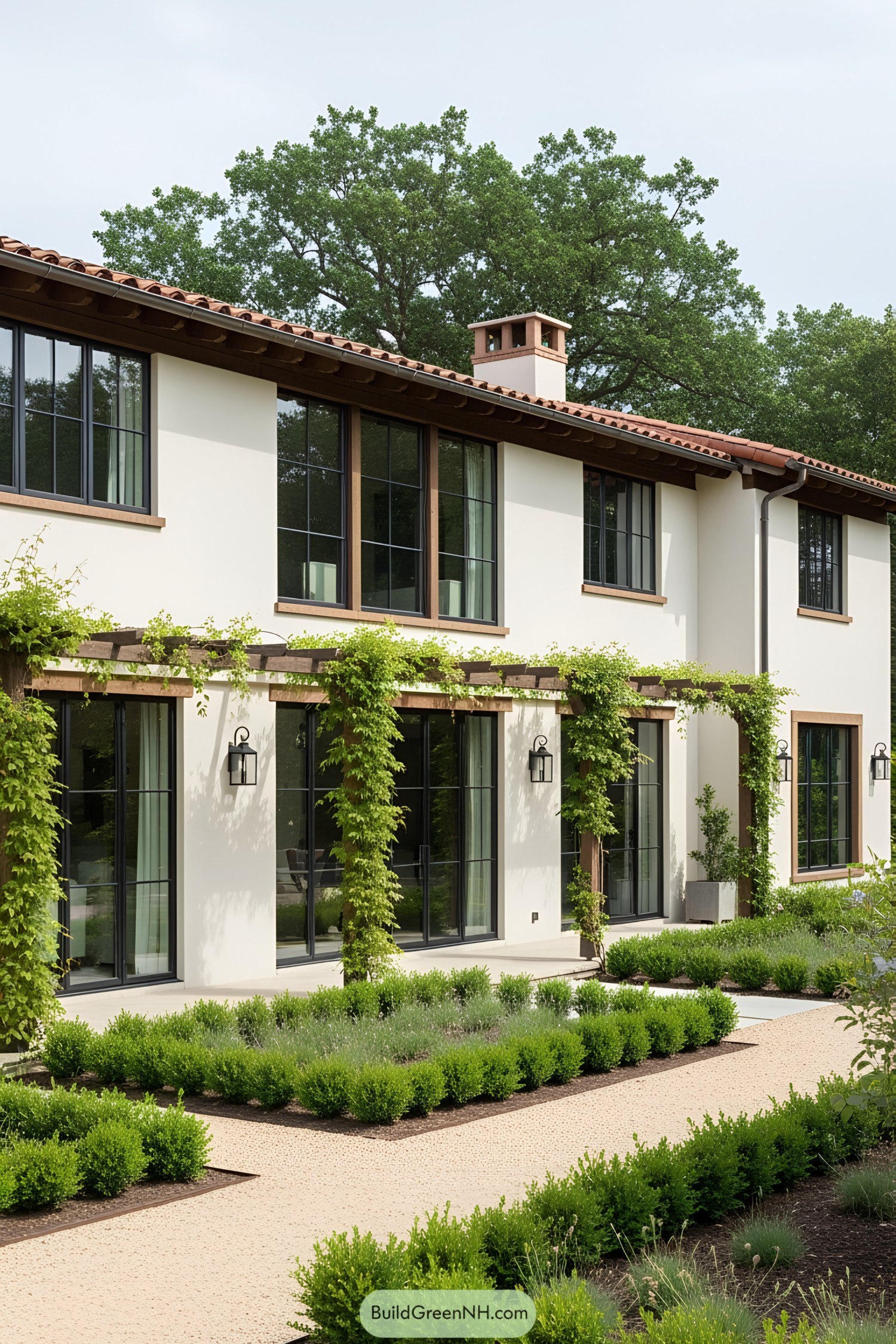 Elegant modern Tuscan house with lush greenery