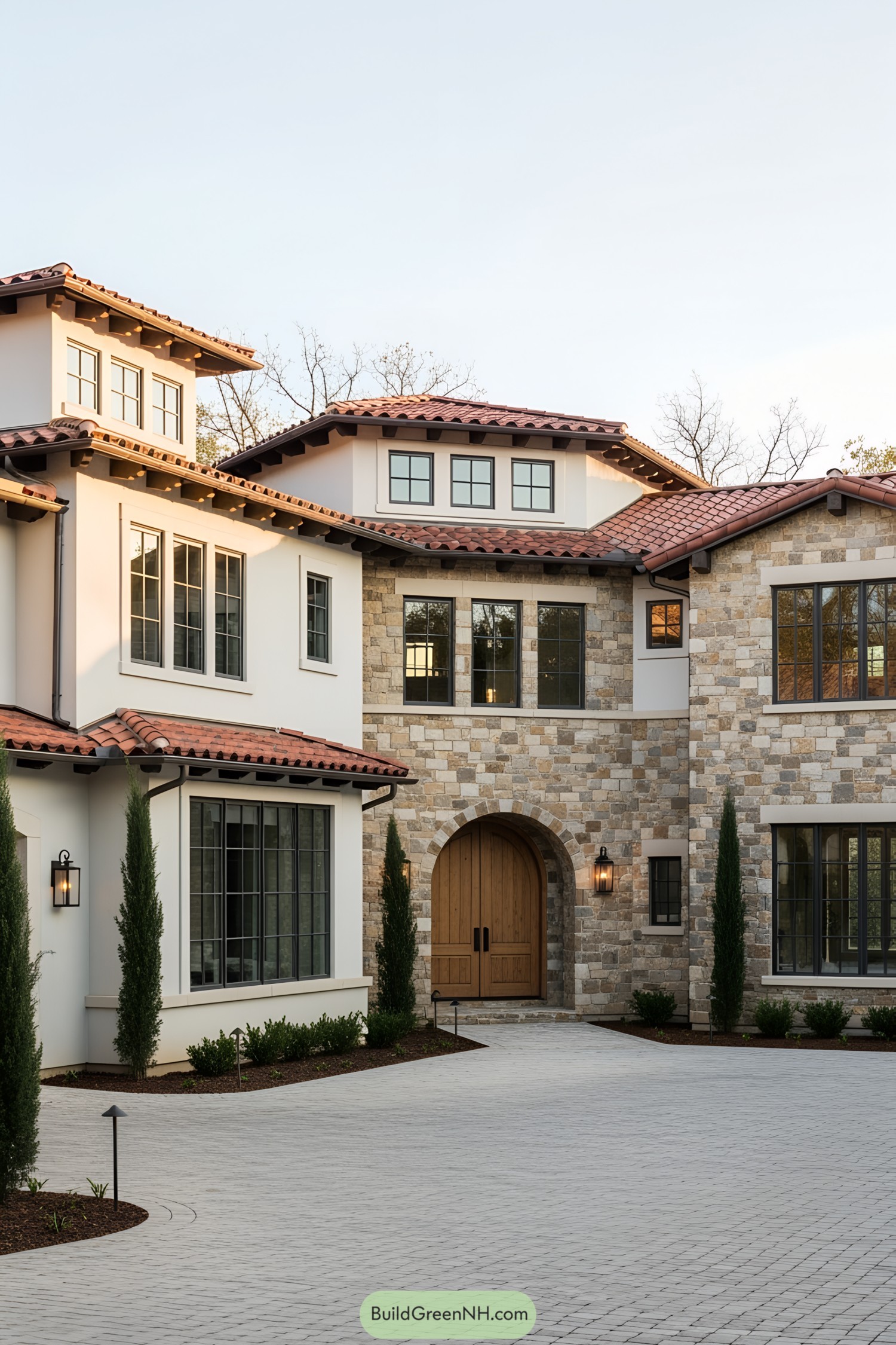 Modern Tuscan house with stone and stucco exterior