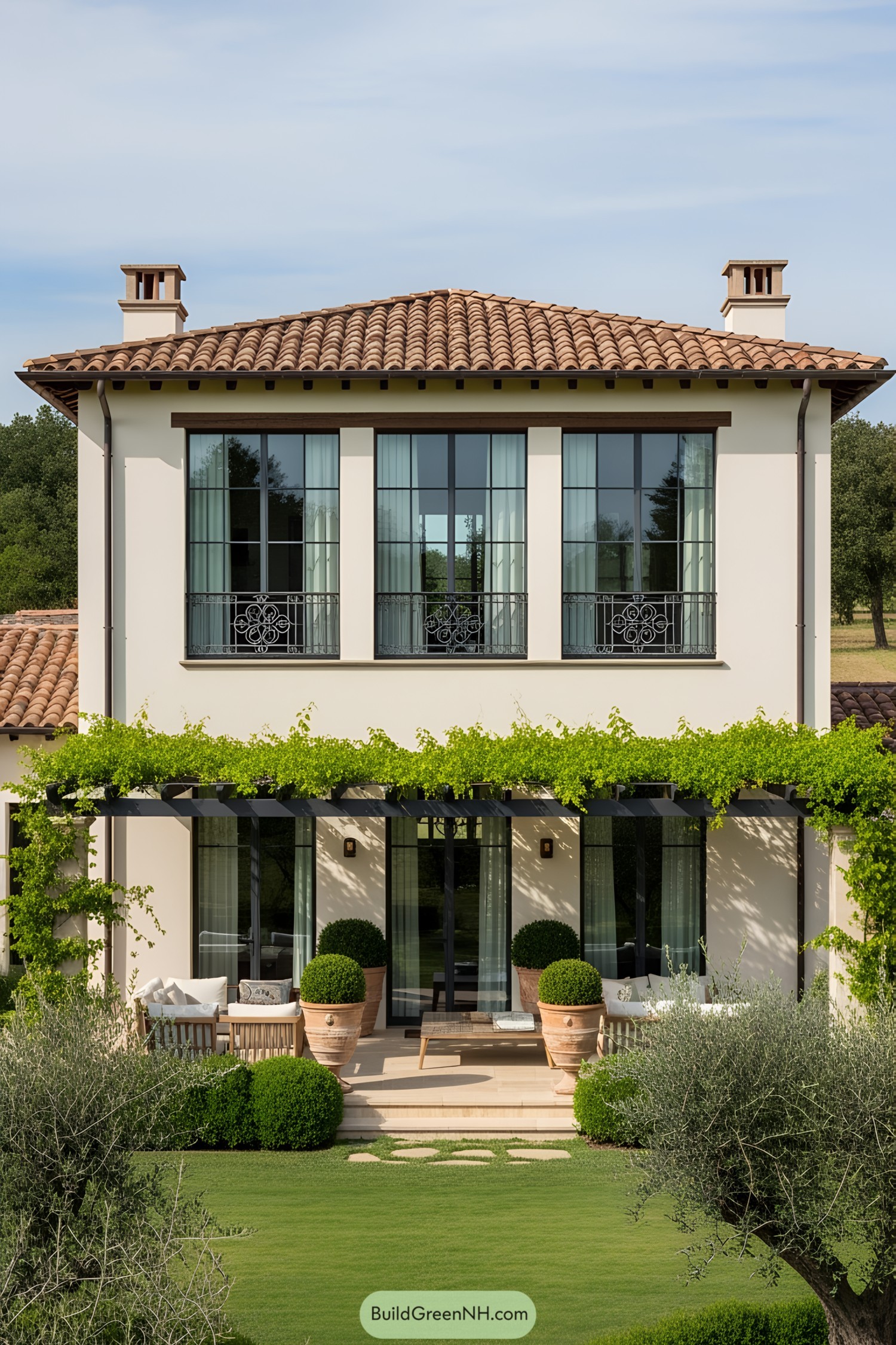 Elegant modern Tuscan house with lush greenery