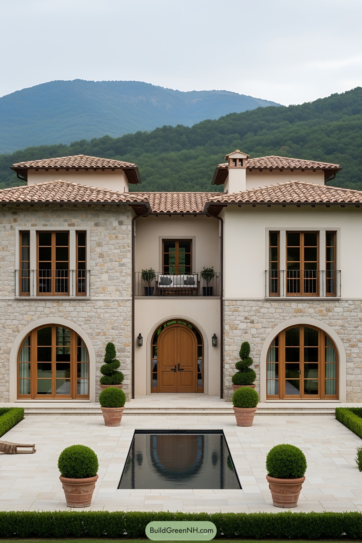 Stone and Stucco Tuscan House with Arched Windows