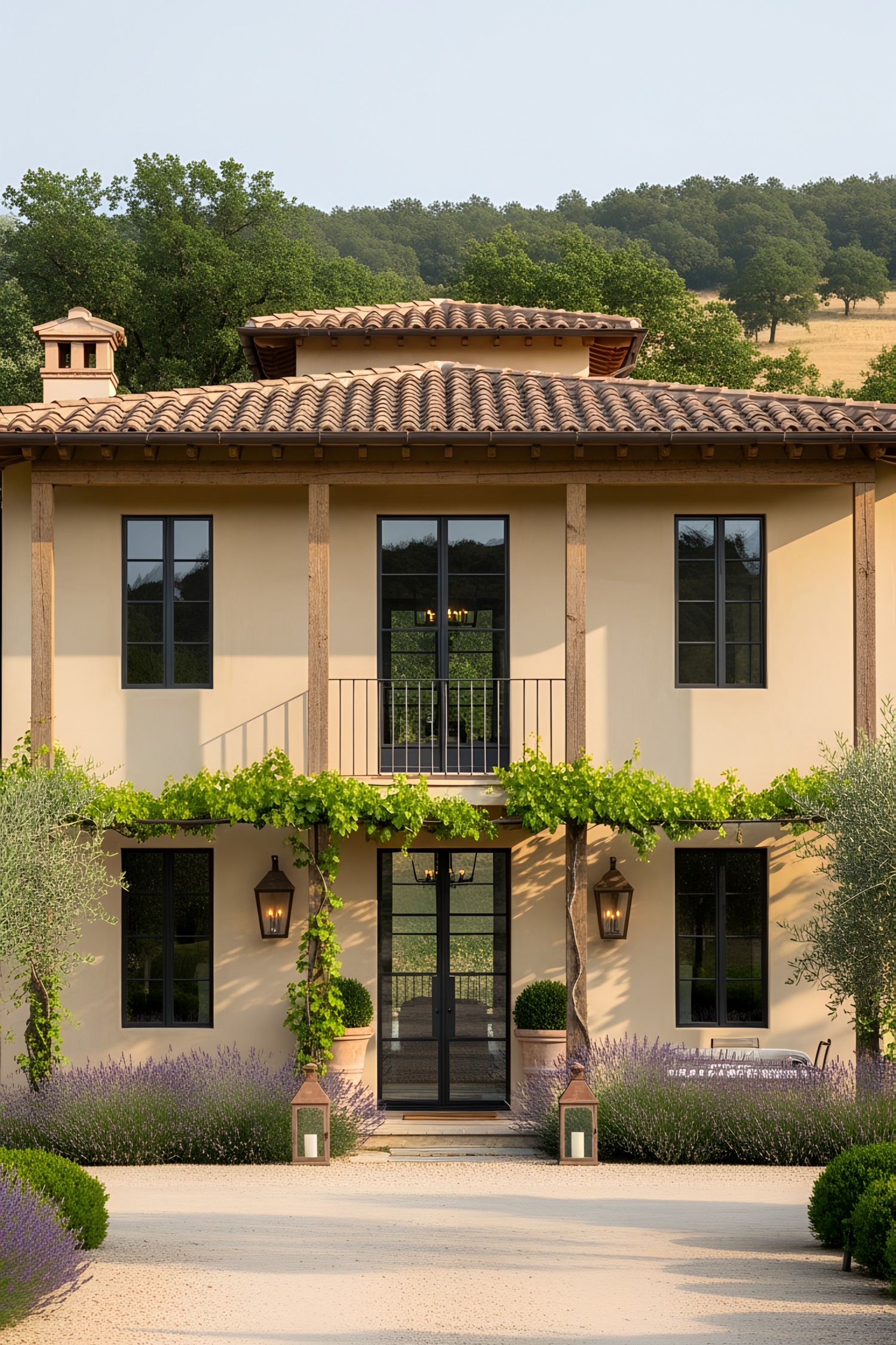 Modern Tuscan villa with greenery and lavender