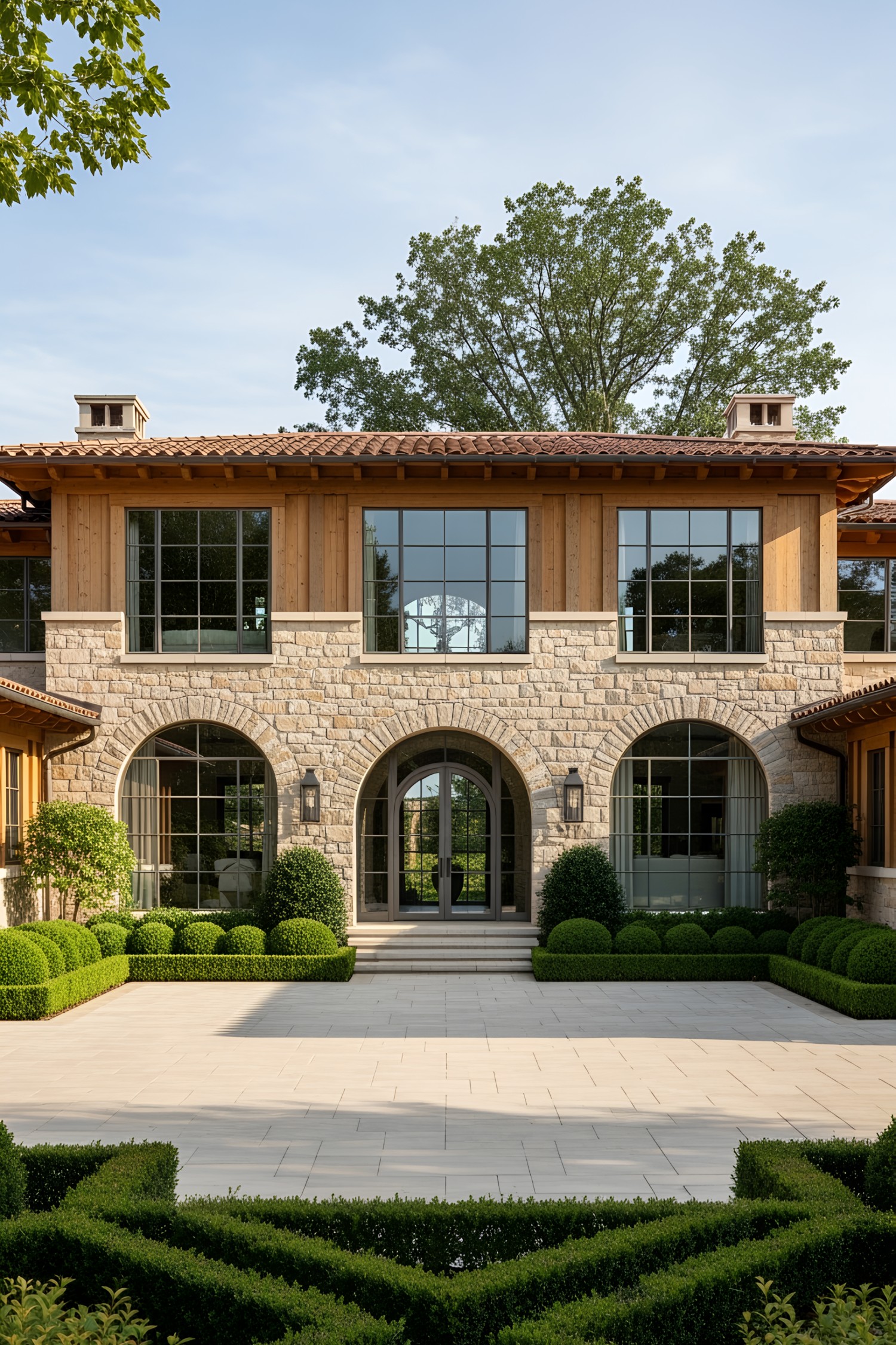 Grand Tuscan villa with large windows and arches