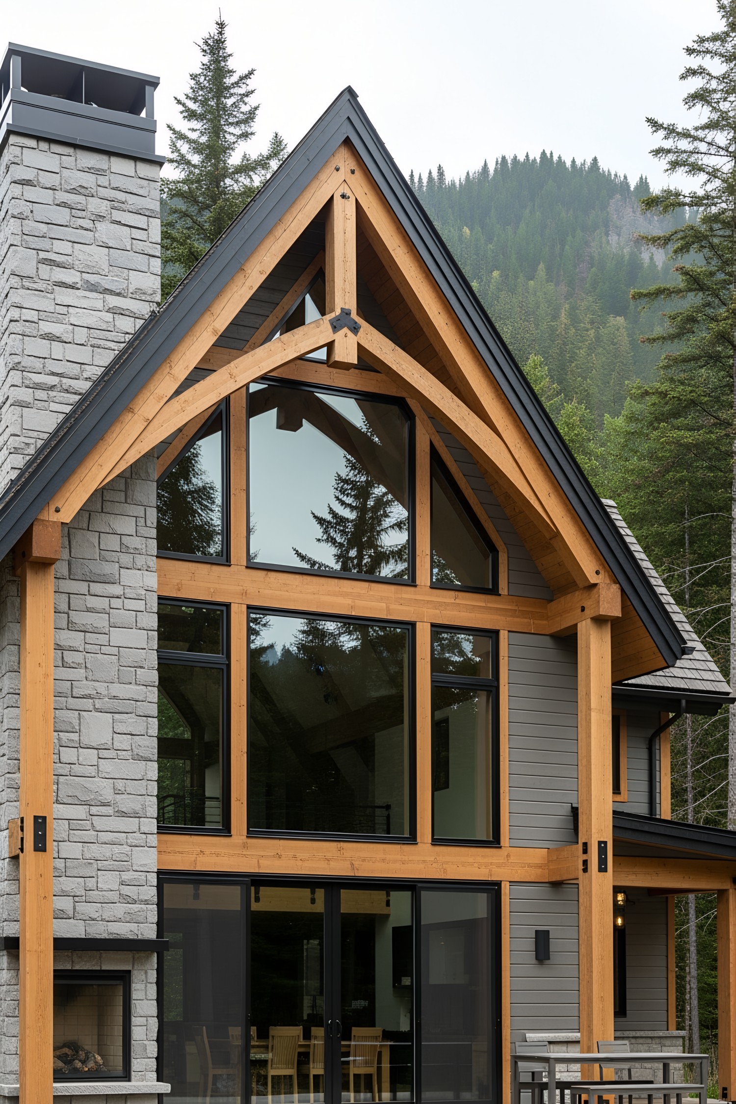 Cozy lodge with large windows and A-frame design