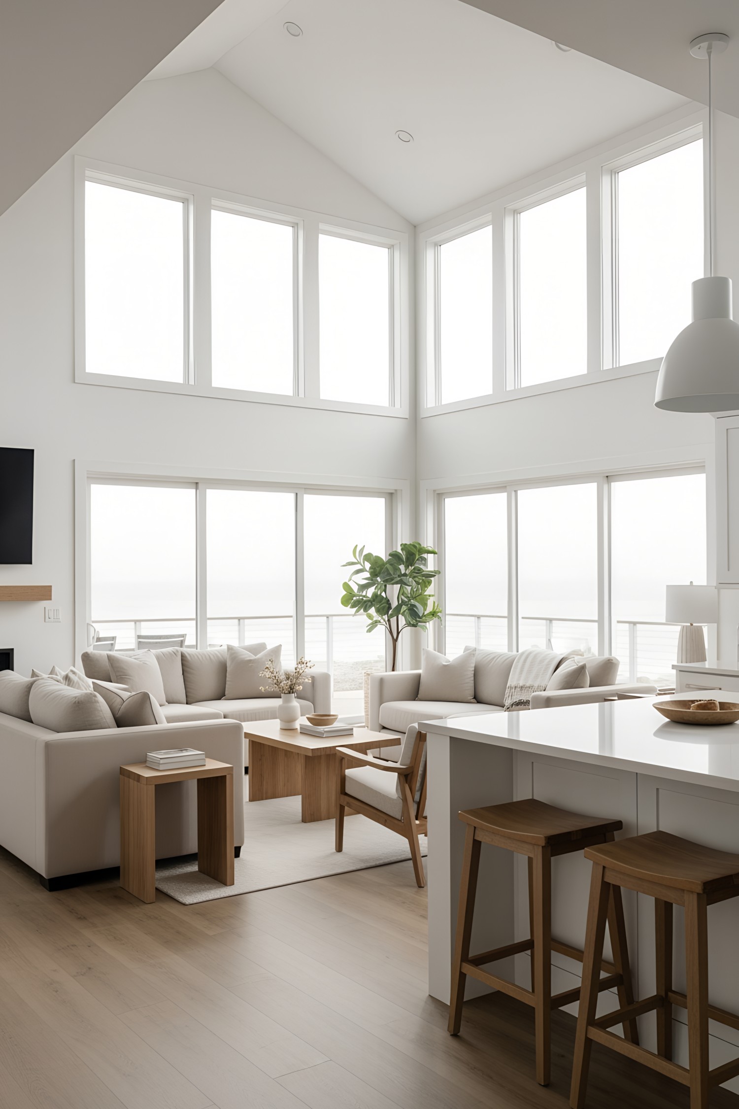 Sunlit, open-concept beach house interior