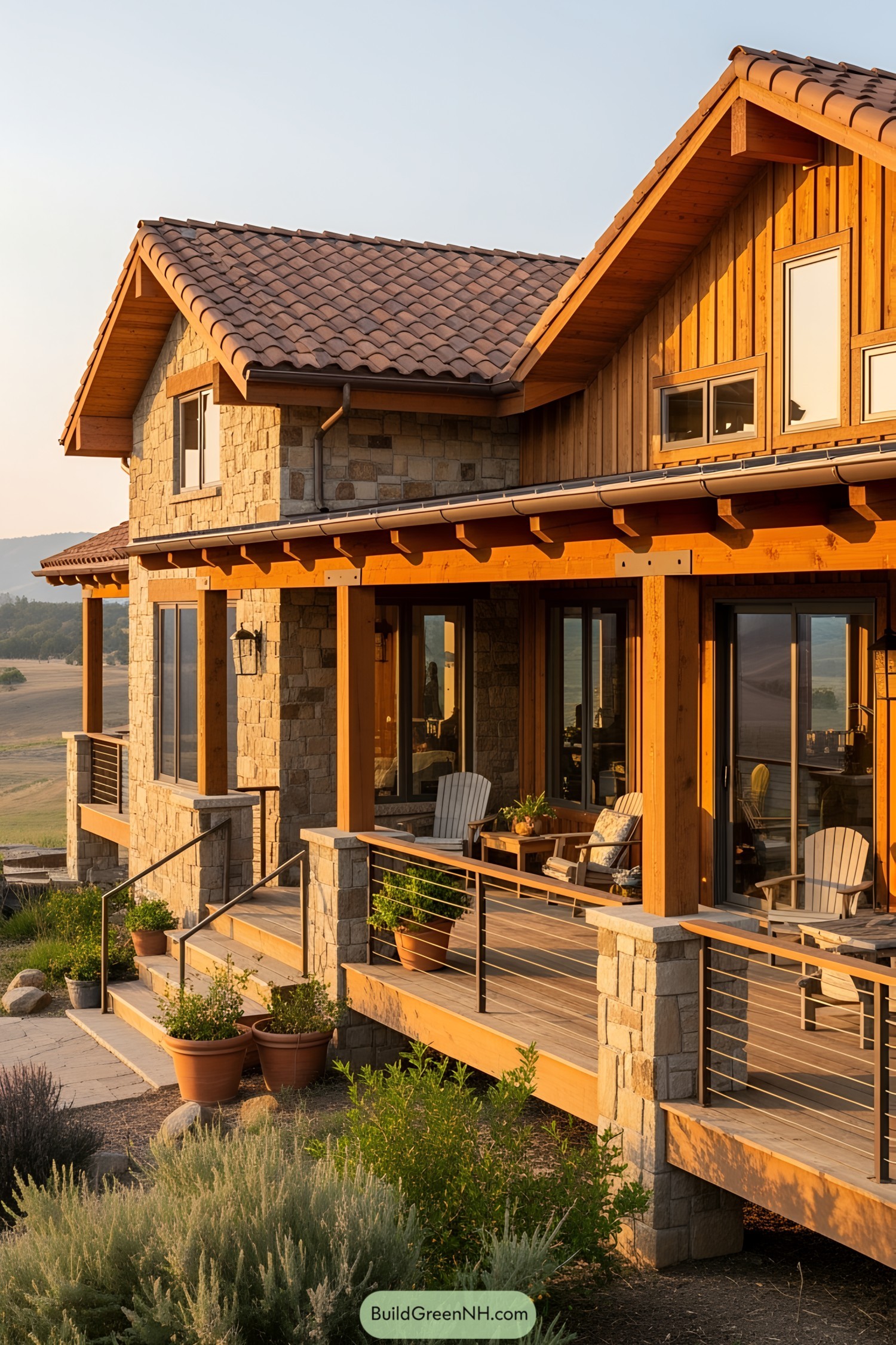 Rustic house with stone and wood features