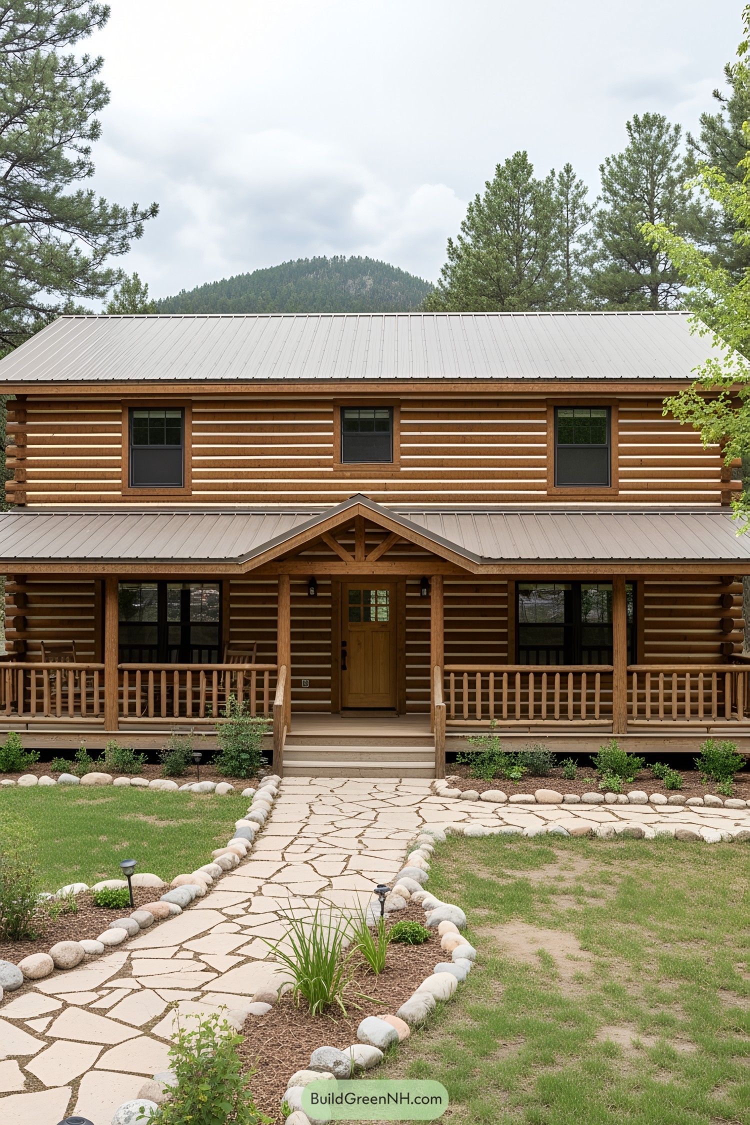 Charming log cabin with inviting front porch