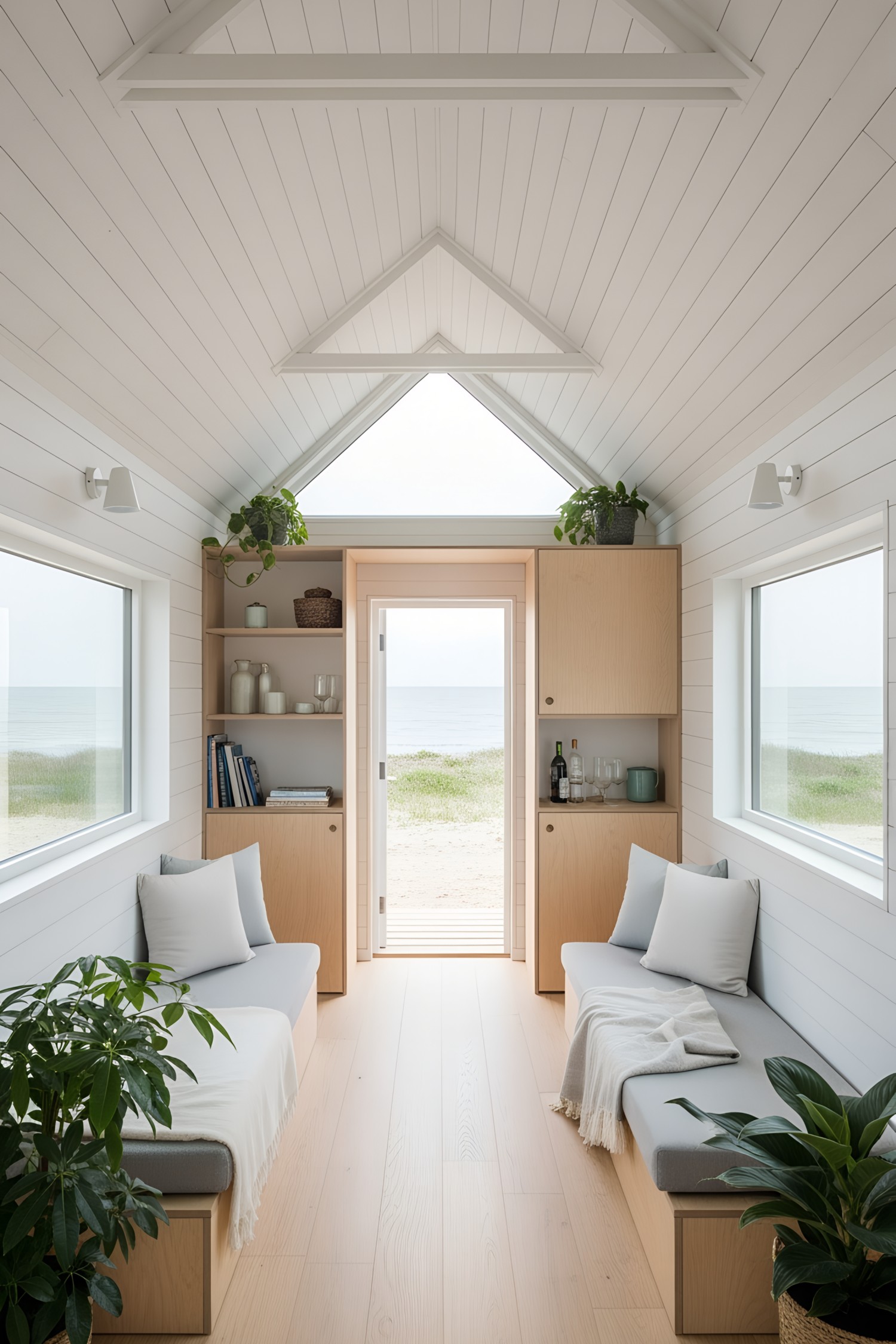 Bright coastal interior with ocean view