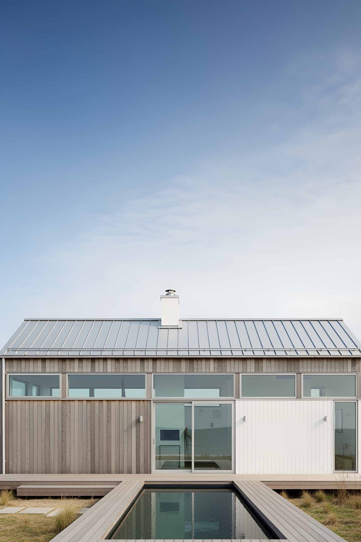 Compact coastal house with a sleek design and a pool