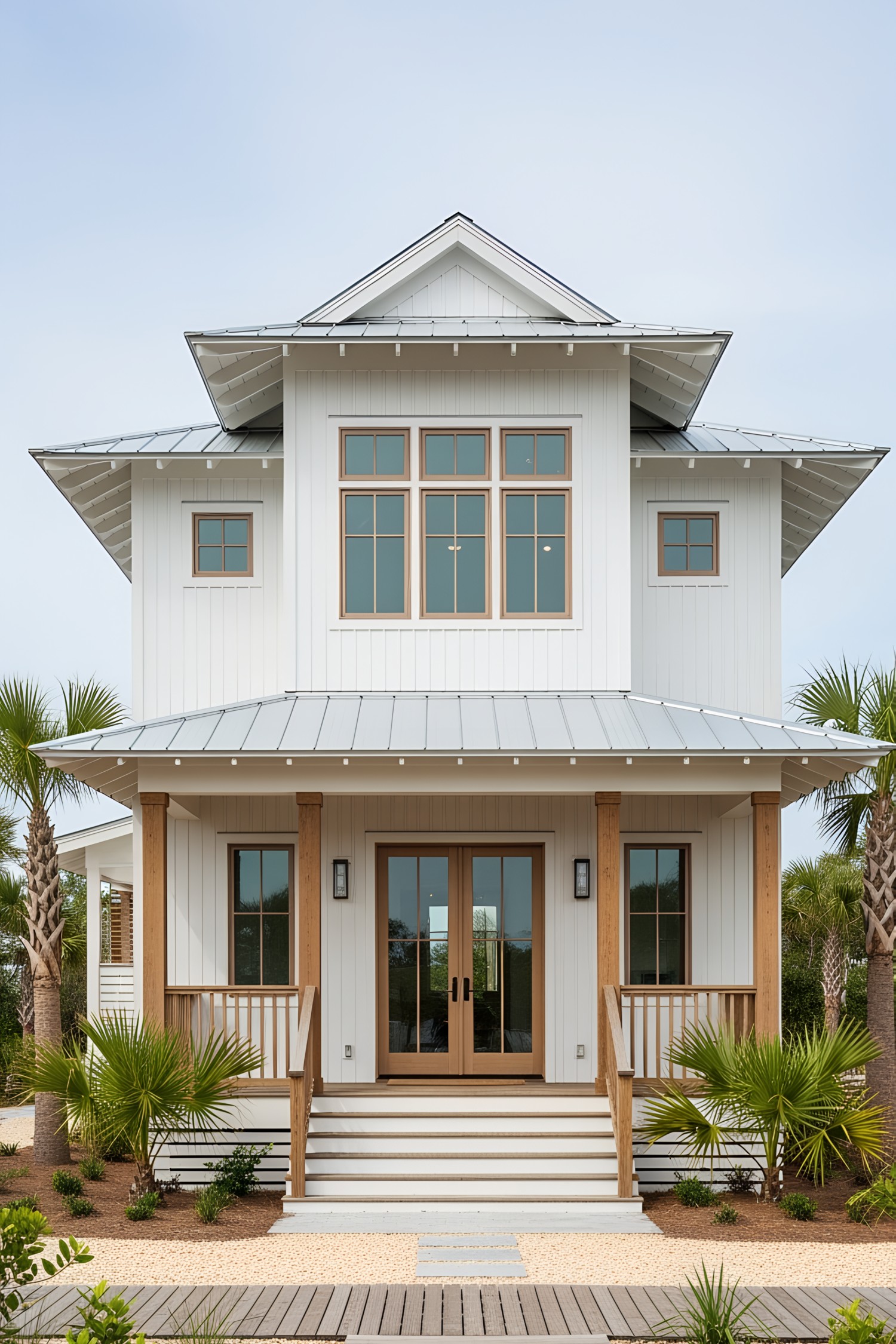 Two-story white coastal house with a front porch