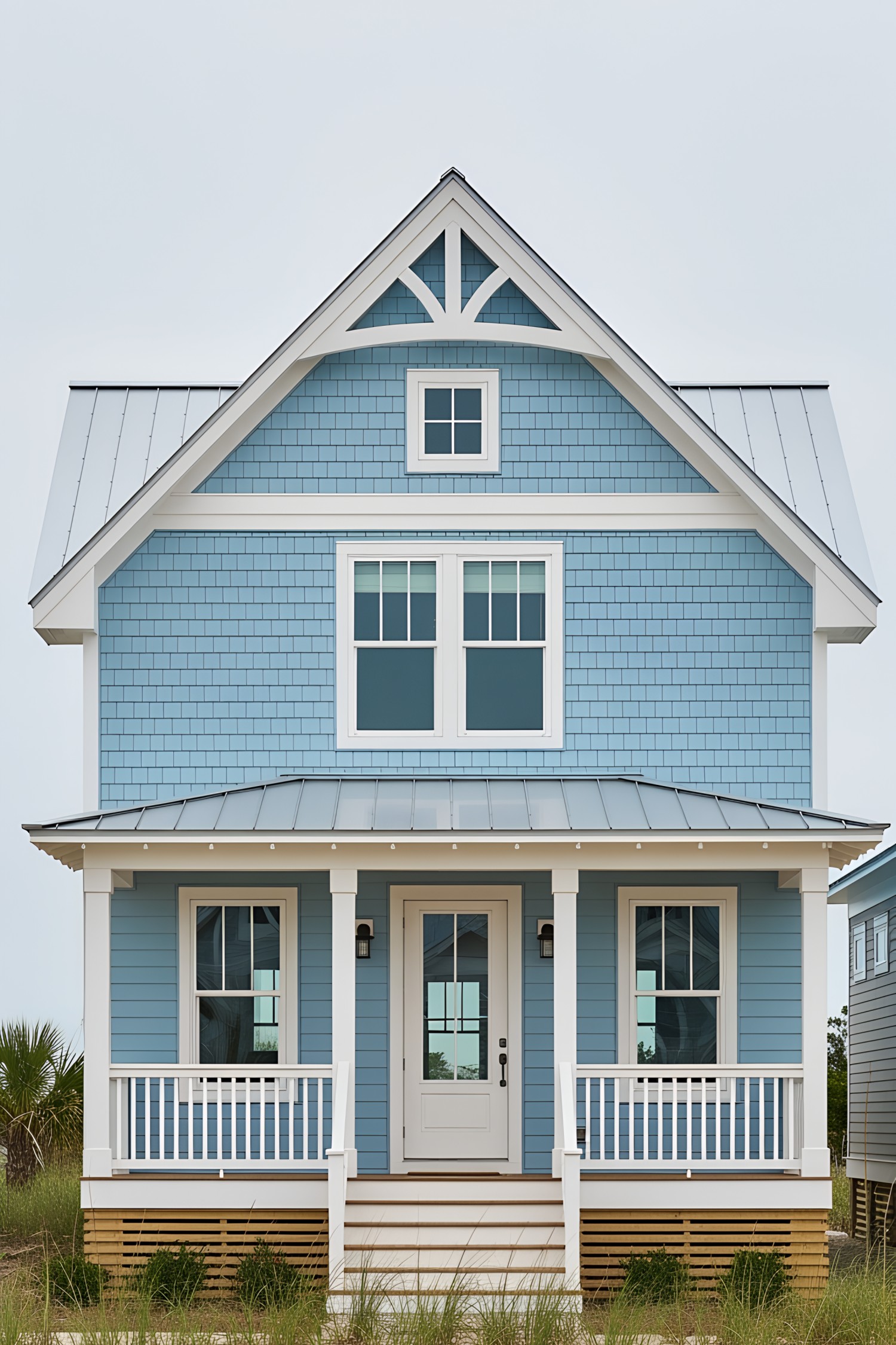 Charming blue coastal house with white trim
