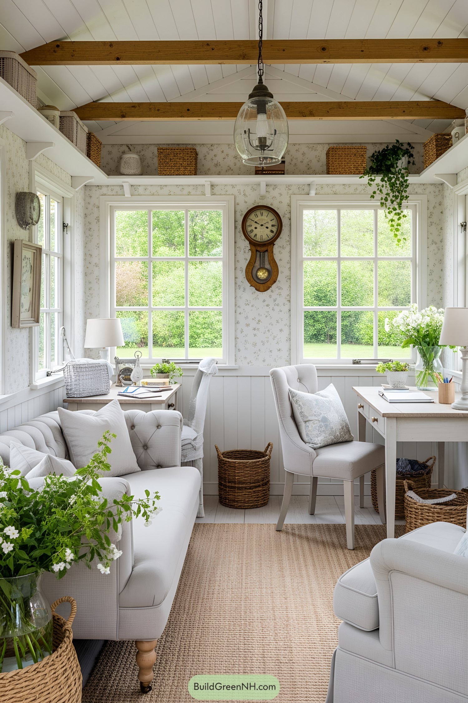 Light-filled room with comfy seating and rustic decor