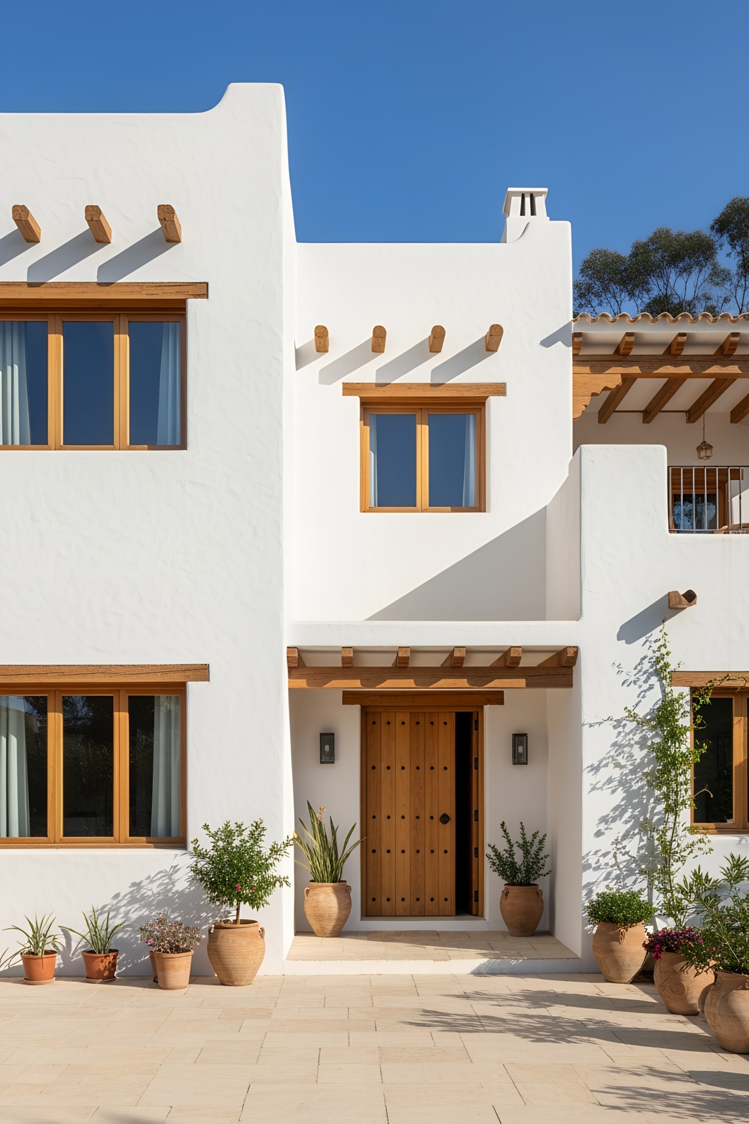 Mediterranean-style house with wooden accents