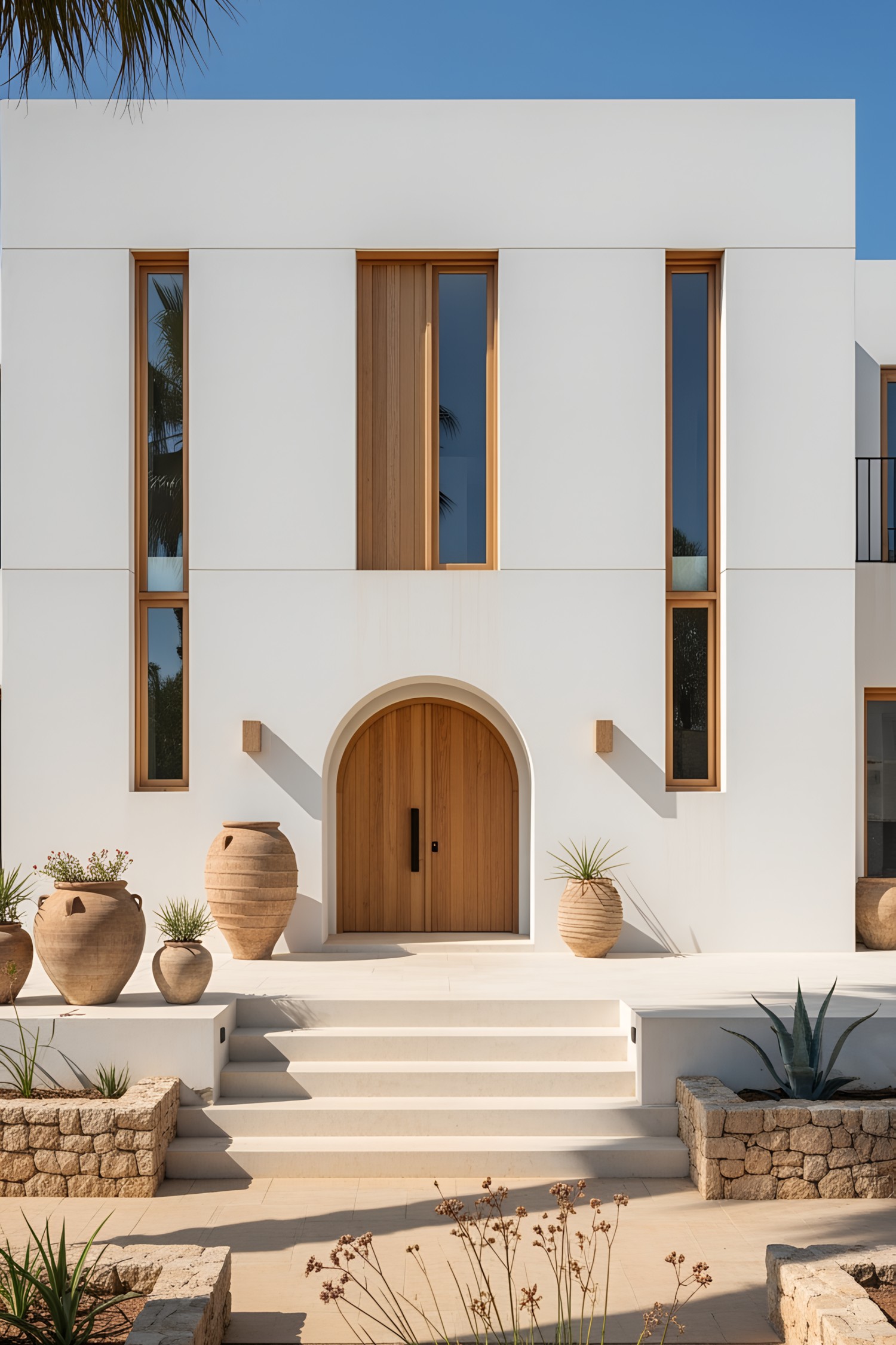 Elegant white house with terracotta pots