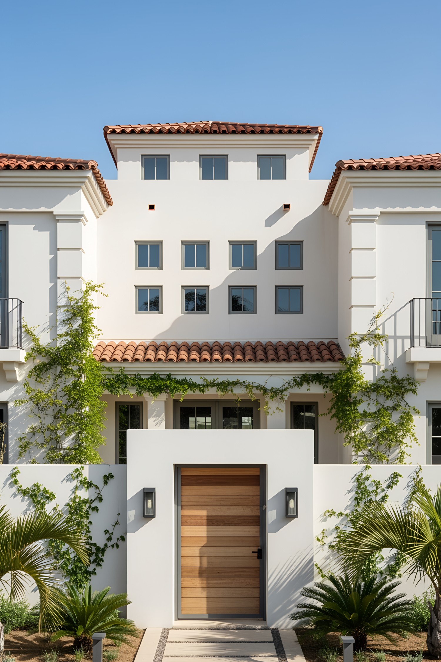 White coastal house with terracotta roof