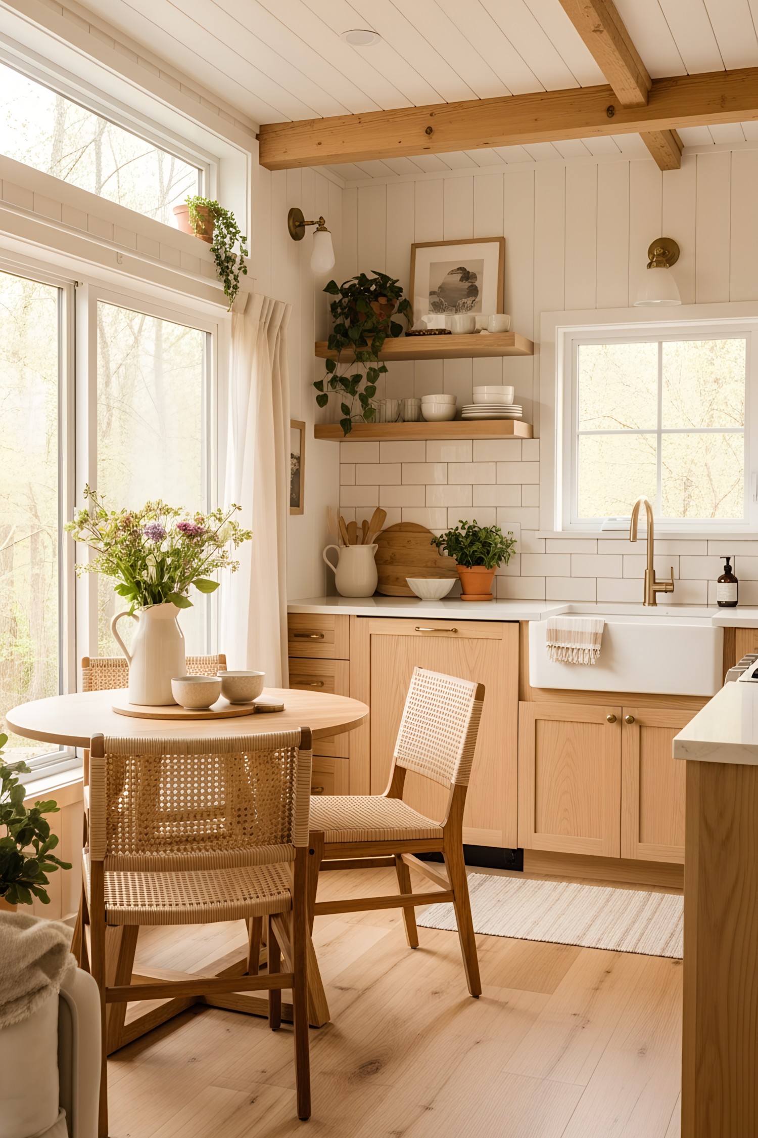 Bright and cozy kitchen nook with wood accents