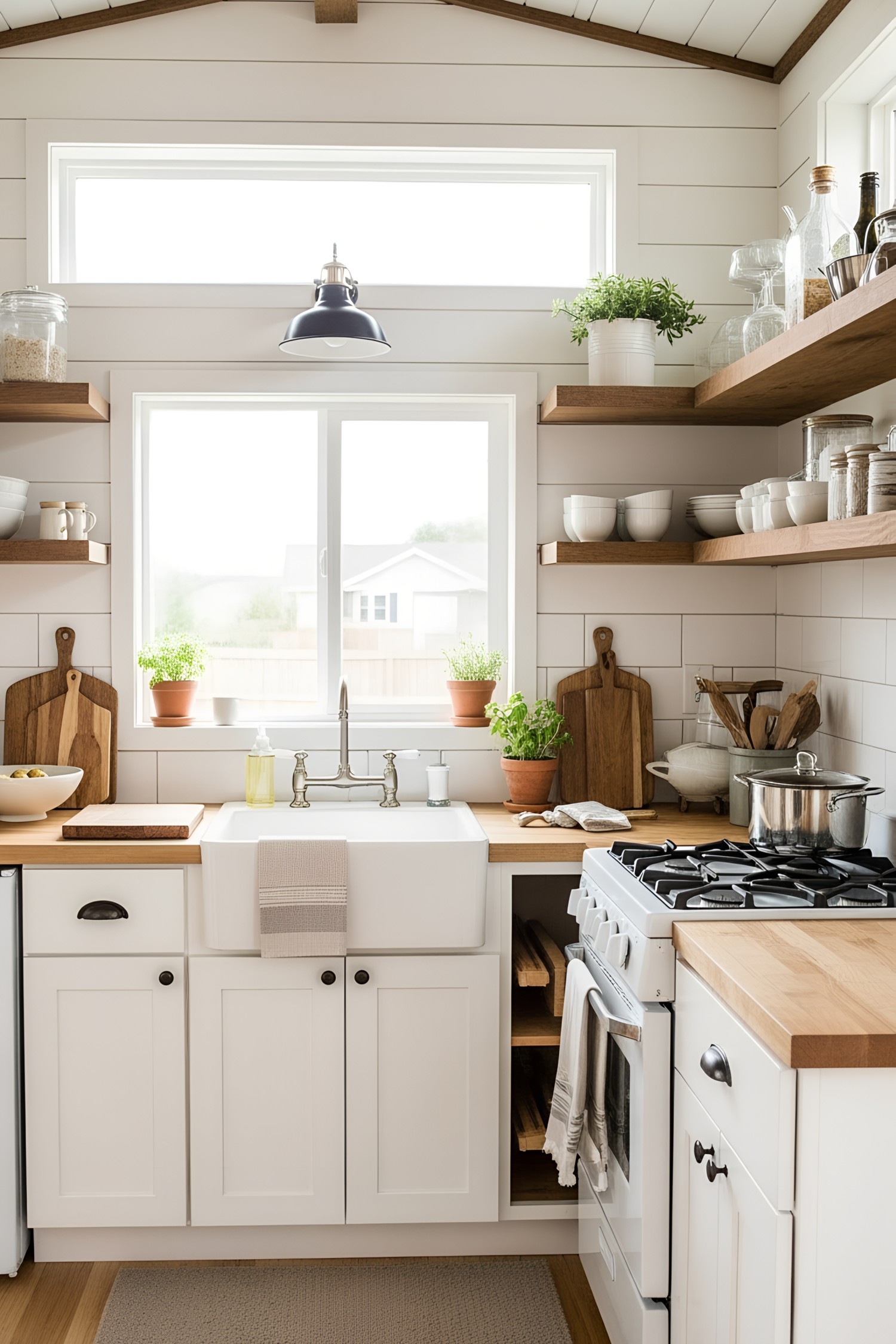 A quaint kitchen bathed in natural light with wooden accents