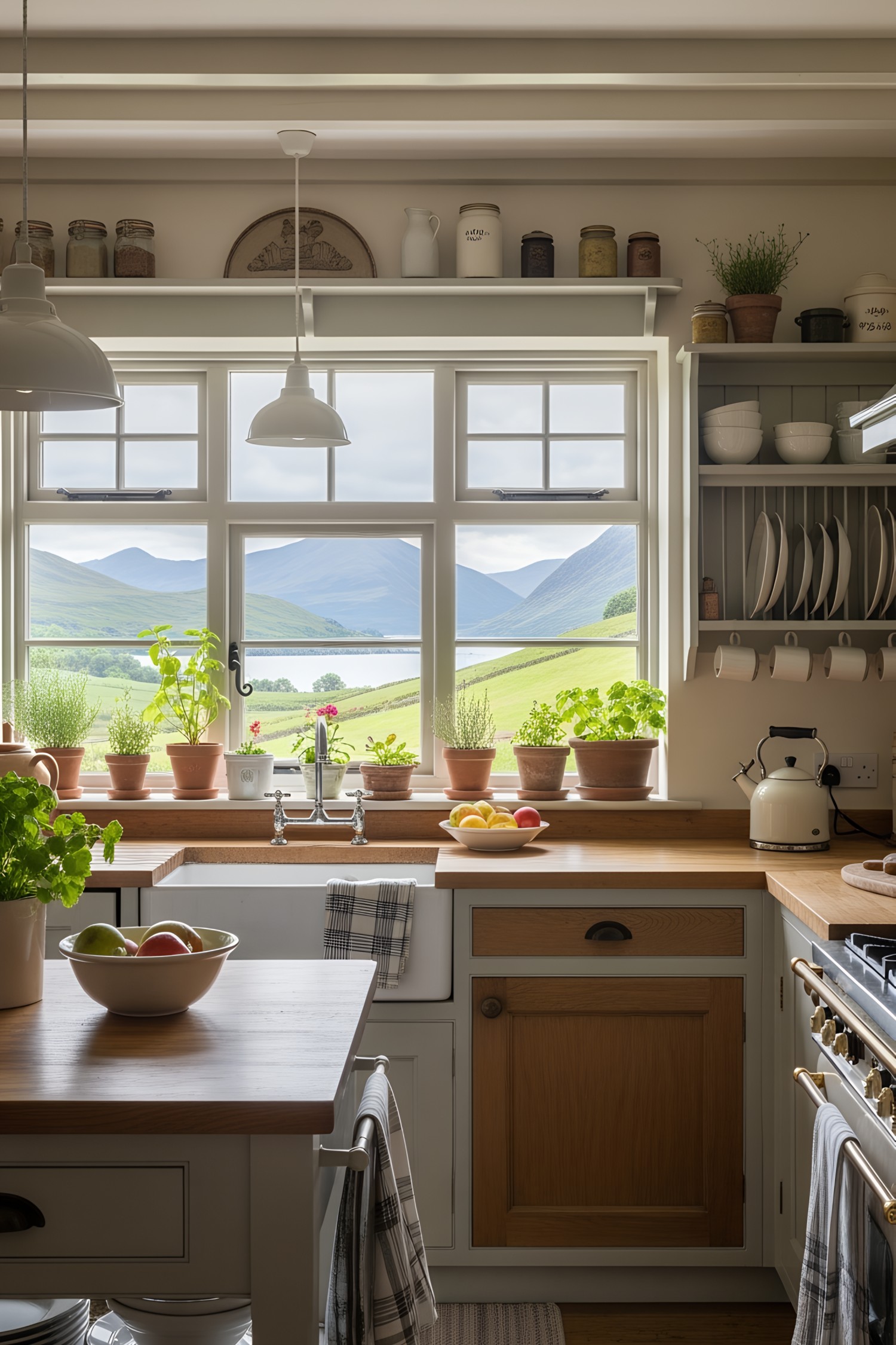 Rustic kitchen with a breathtaking countryside view