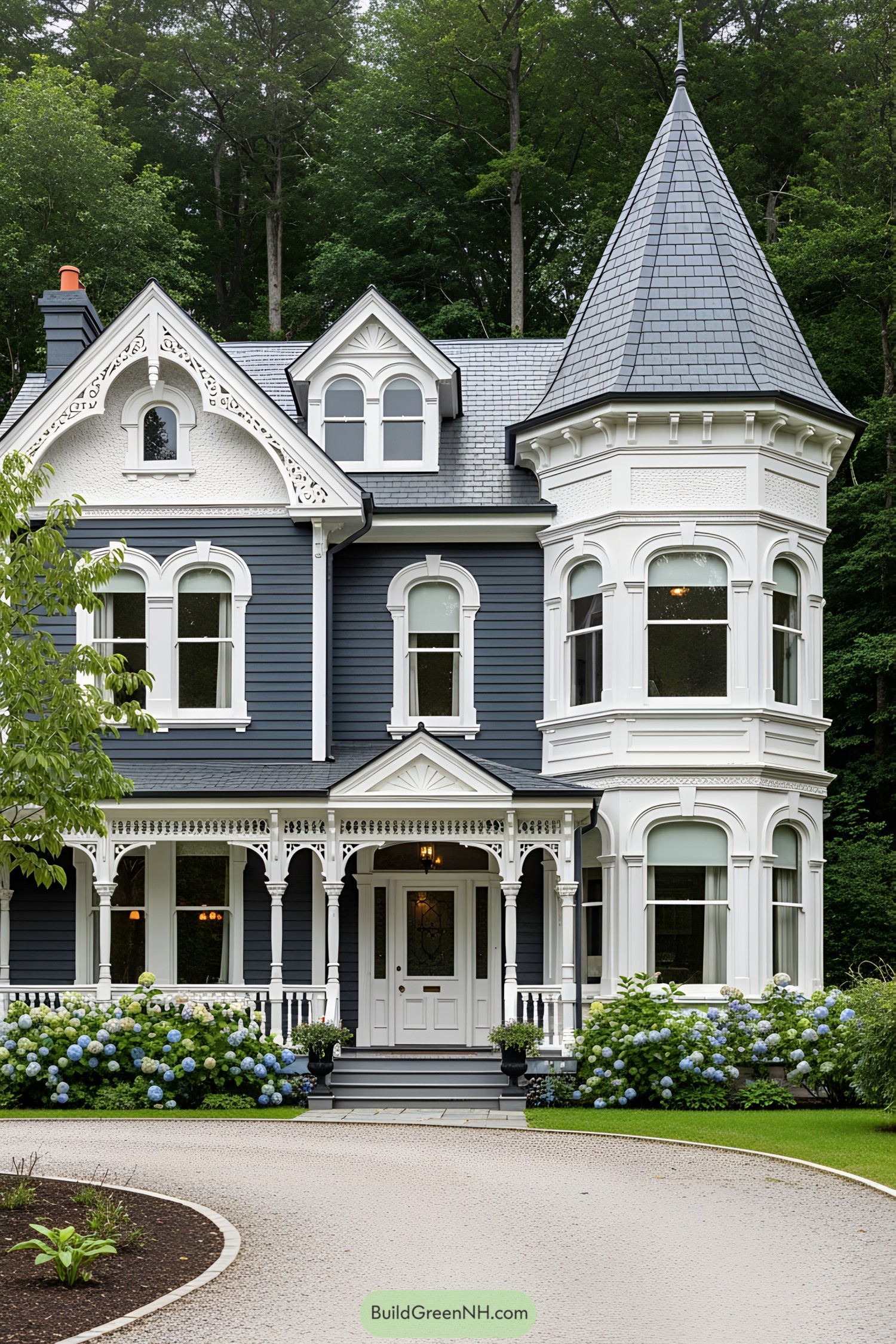 Victorian house with turret and ornate trim