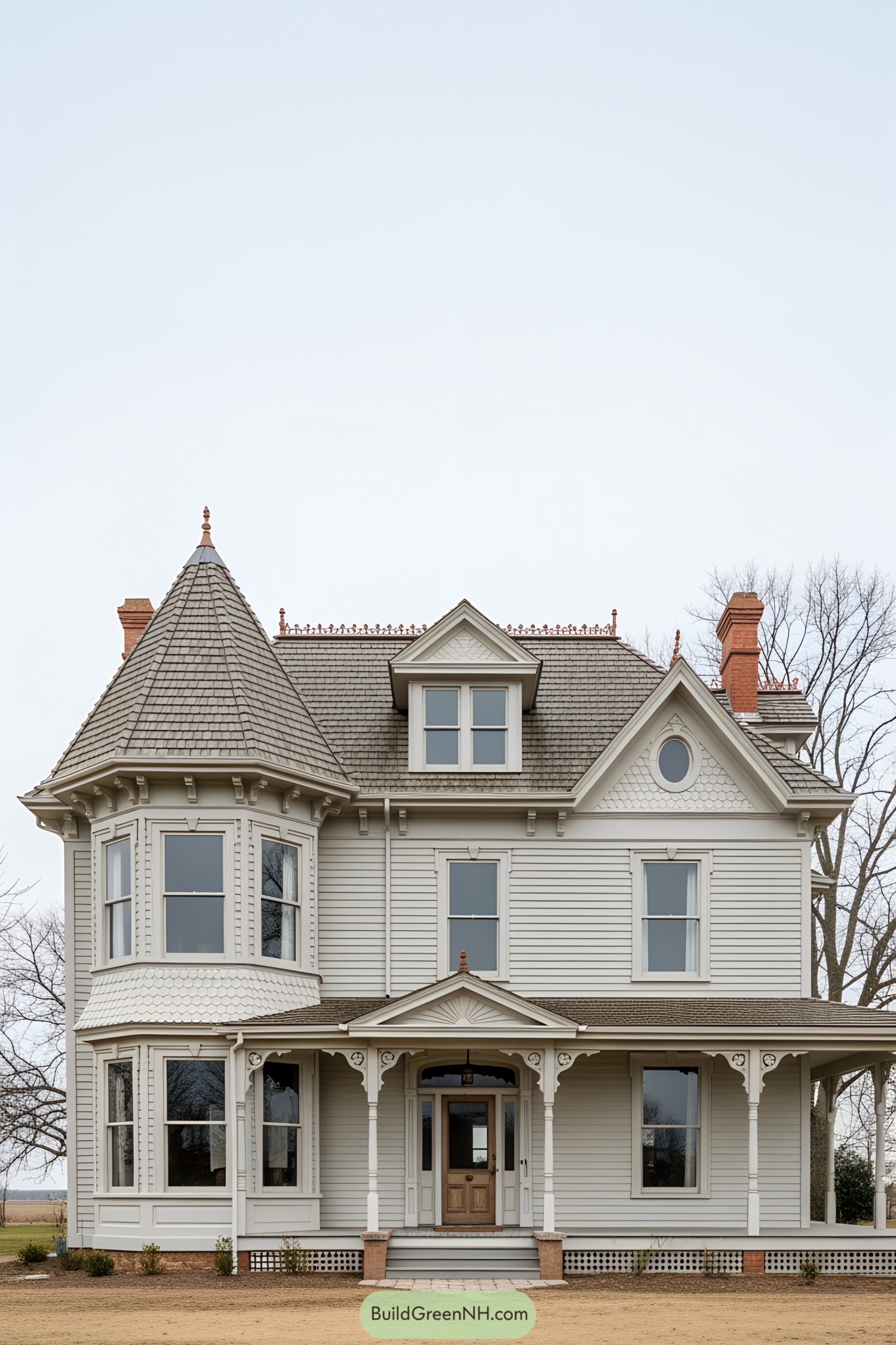 Elegant Victorian country house with a turret