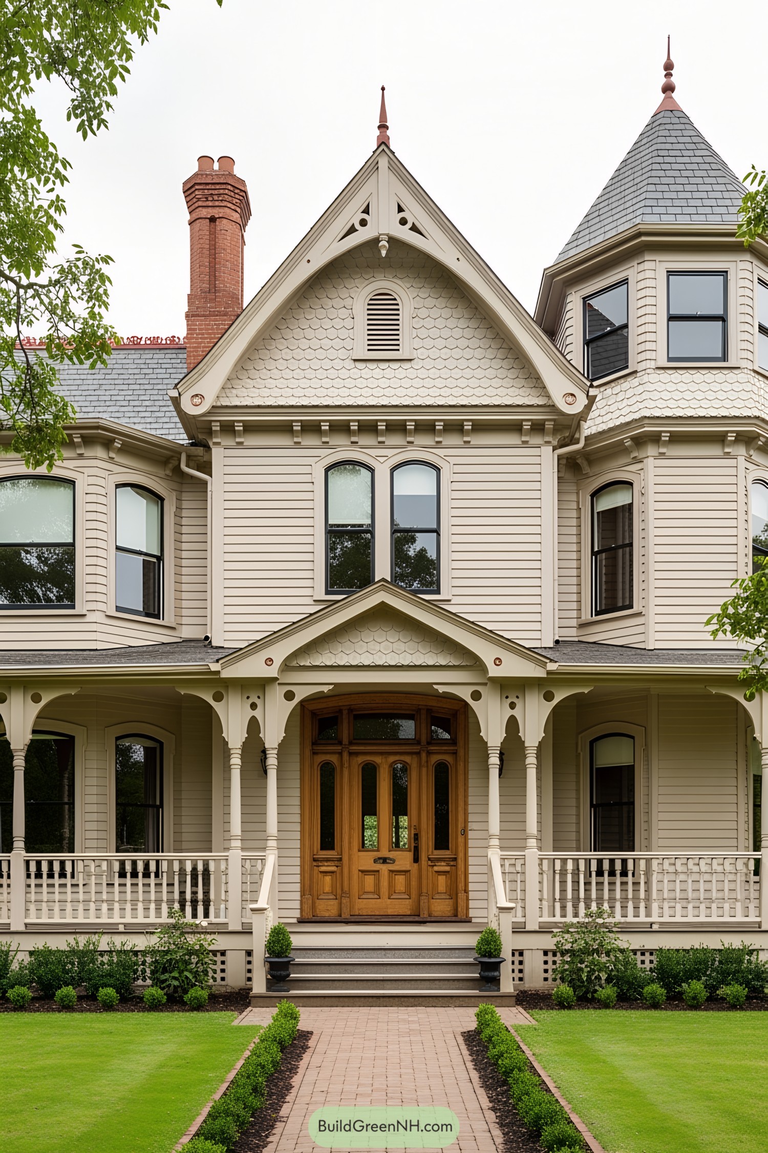 Elegant Victorian house with a grand porch and turret