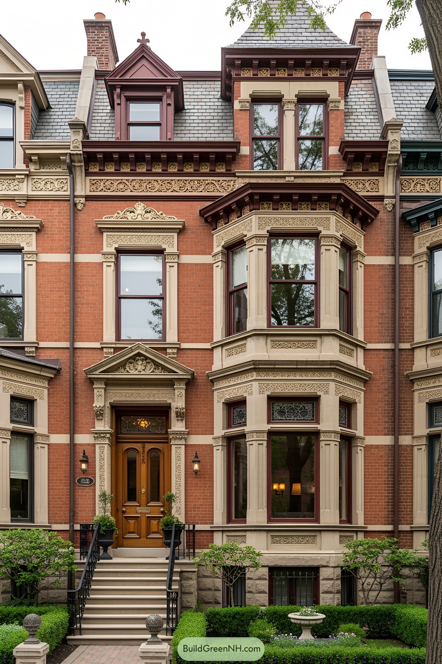 Victorian townhouse with intricate details and large windows