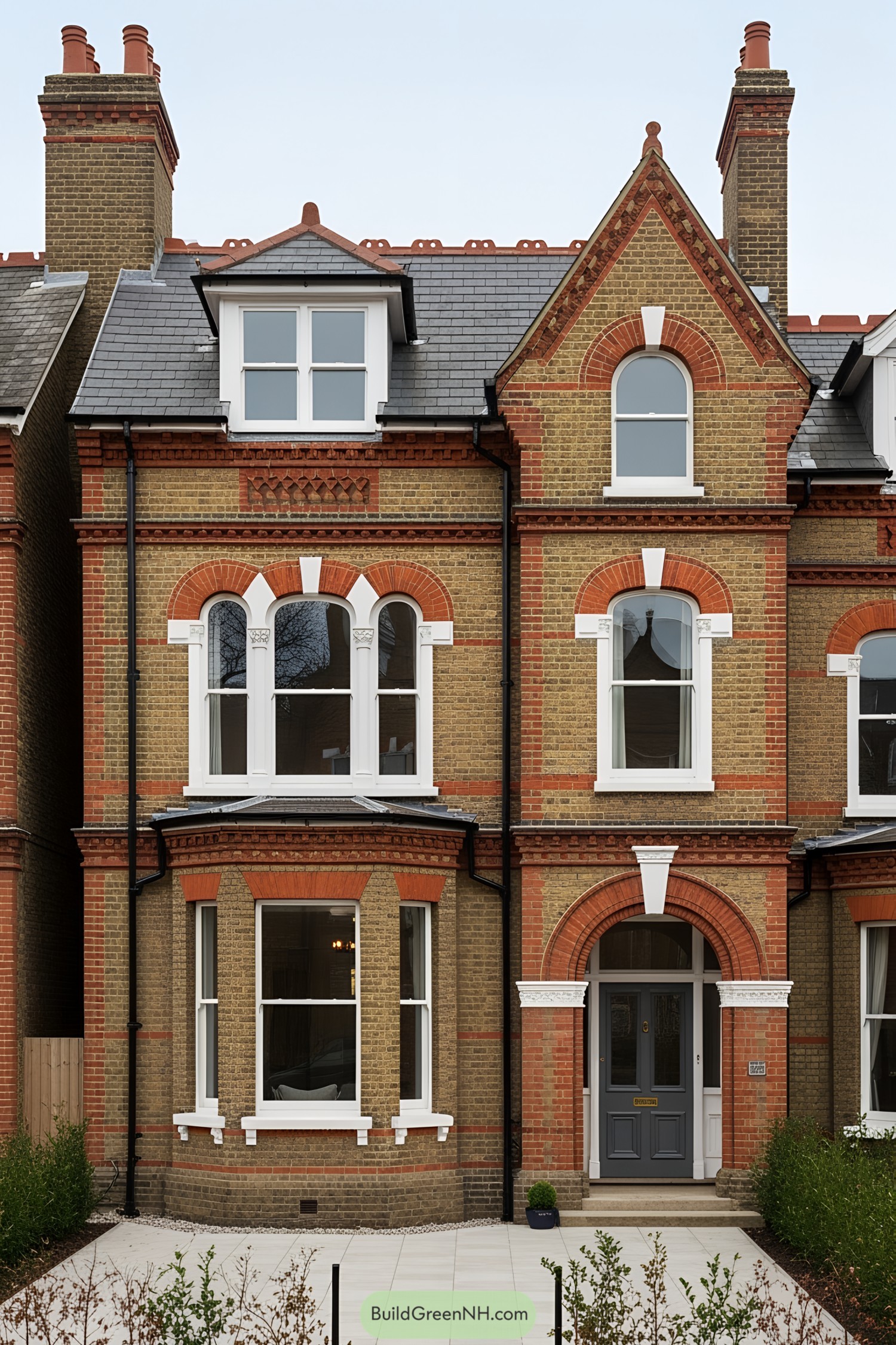 Elegant Victorian townhouse with detailed brickwork and slate roof